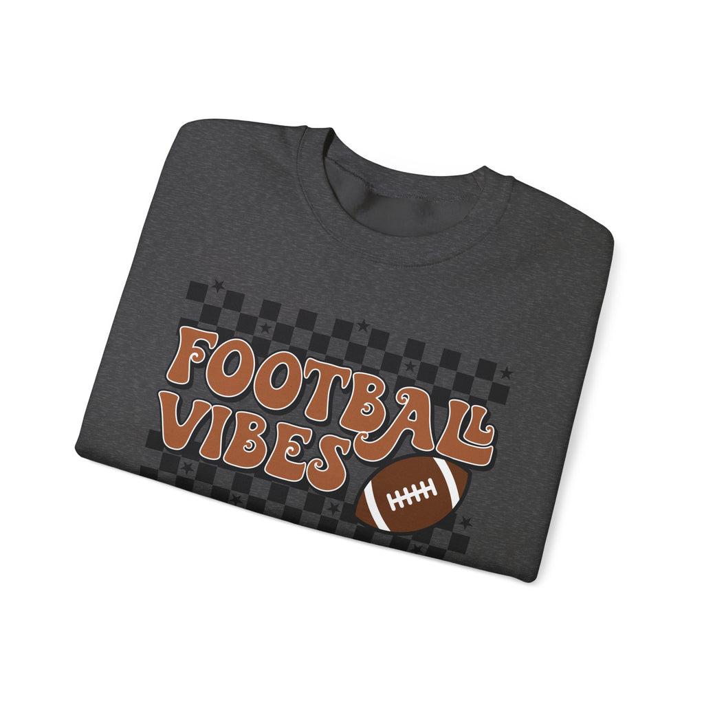 Football Vibes Crewneck Sweatshirt — Retro Checkerboard Football Graphic