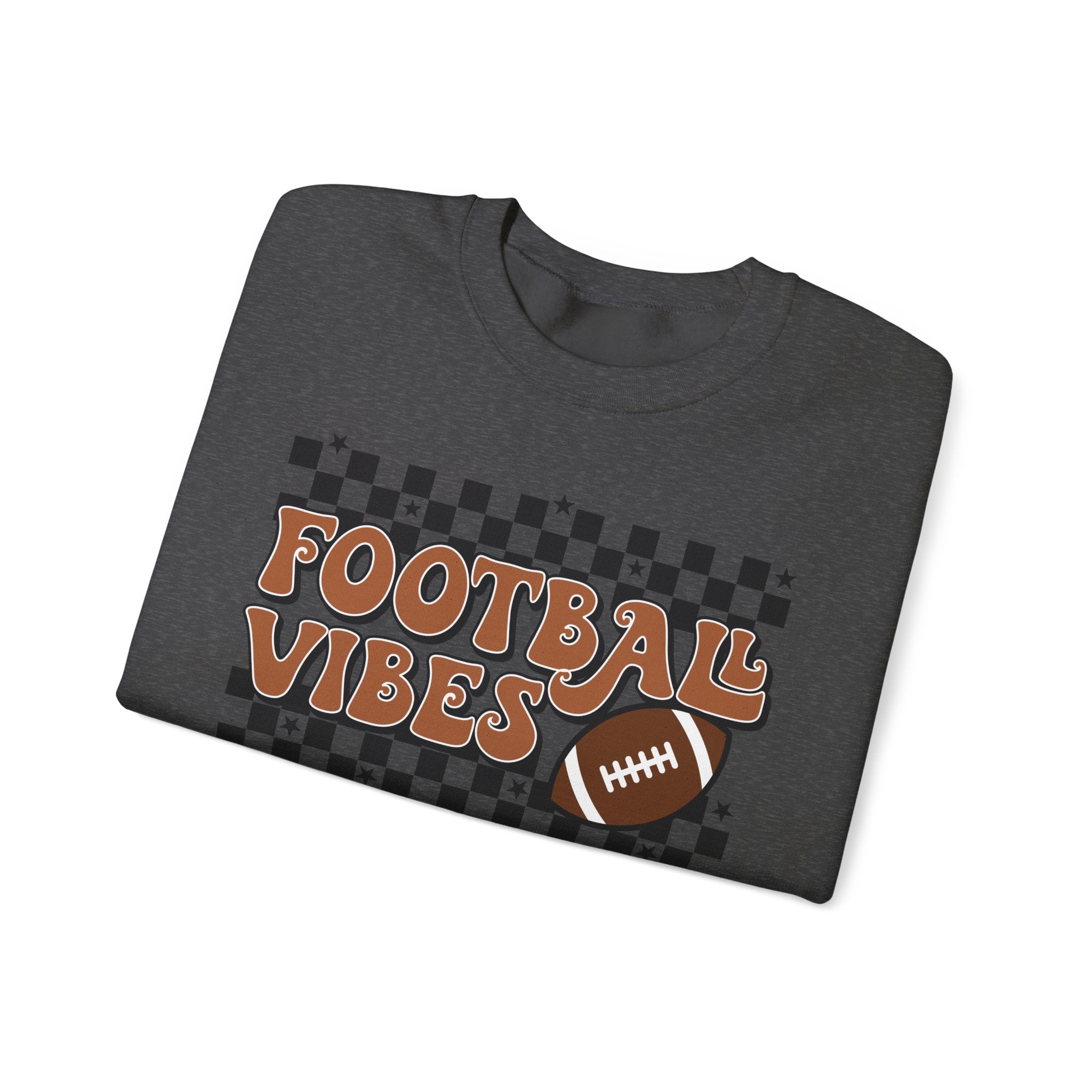 Football Vibes Crewneck Sweatshirt — Retro Checkerboard Football Graphic