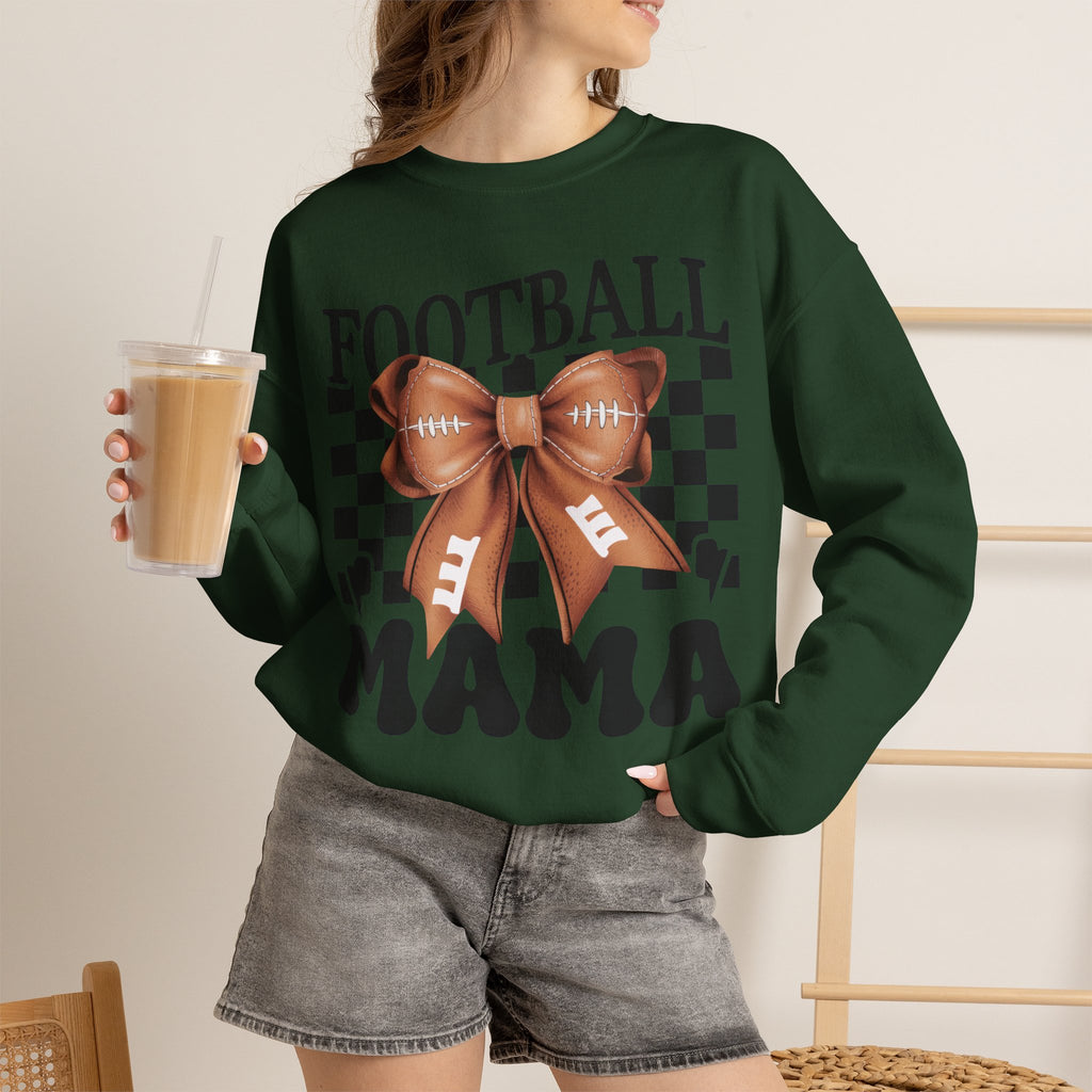Football Mama Crewneck Sweatshirt — Retro Checkerboard Football Graphic