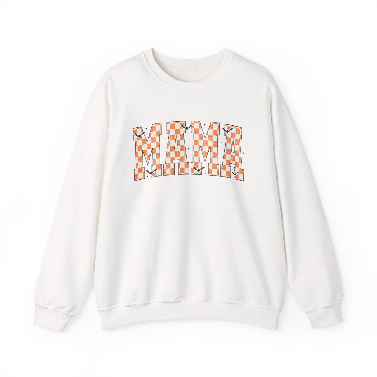 Mama Checkerboard Halloween Sweatshirt – Retro Orange Plaid Mama Pullover