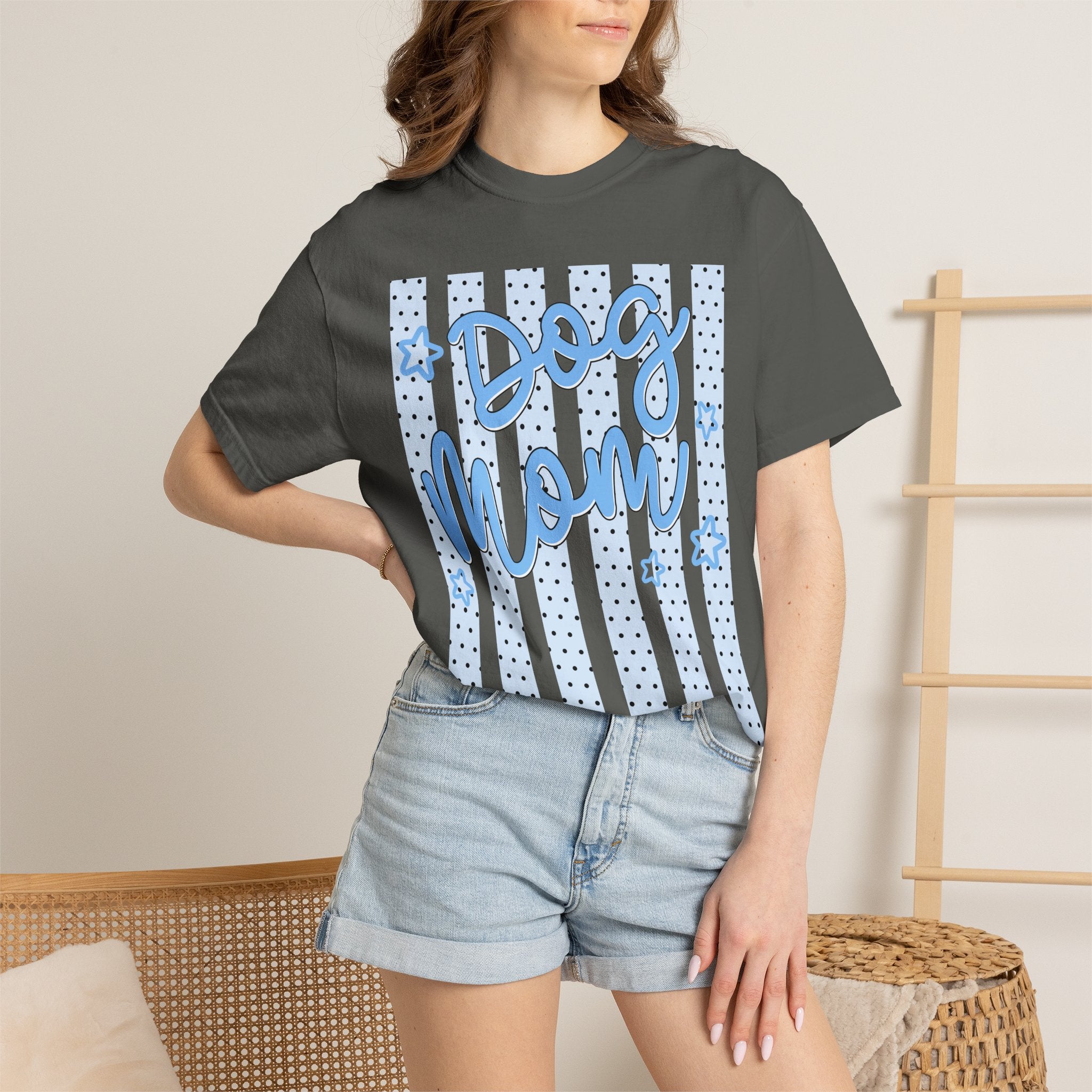 Dog Mom T-Shirt – Blue Stars & Stripes Pet Mom Tee