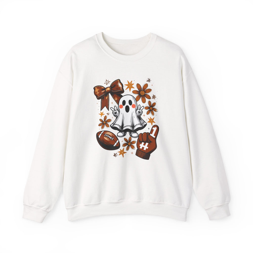 Football Ghost Crewneck Sweatshirt – Cute Spooky Game Day Design