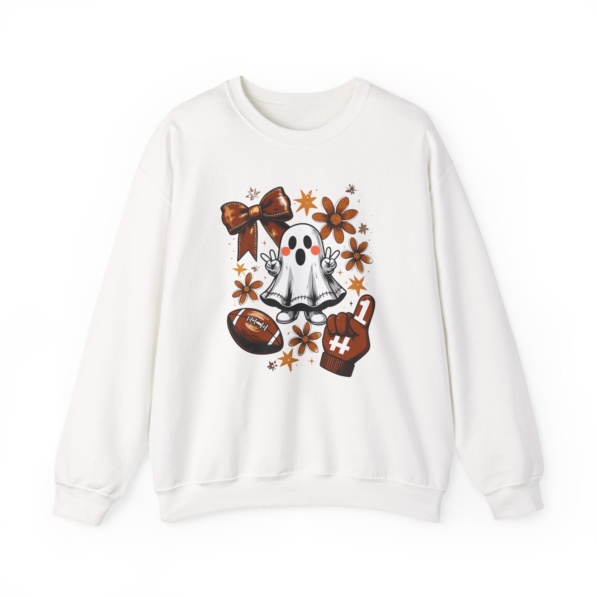 Football Ghost Crewneck Sweatshirt – Cute Spooky Game Day Design