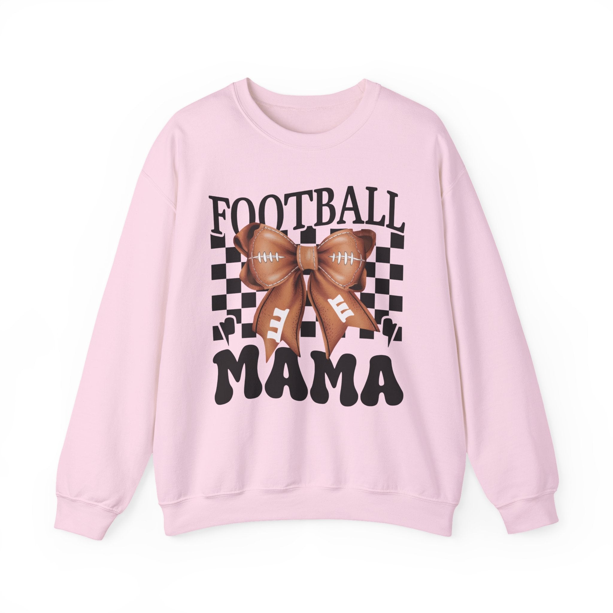 Football Mama Crewneck Sweatshirt — Retro Checkerboard Football Graphic