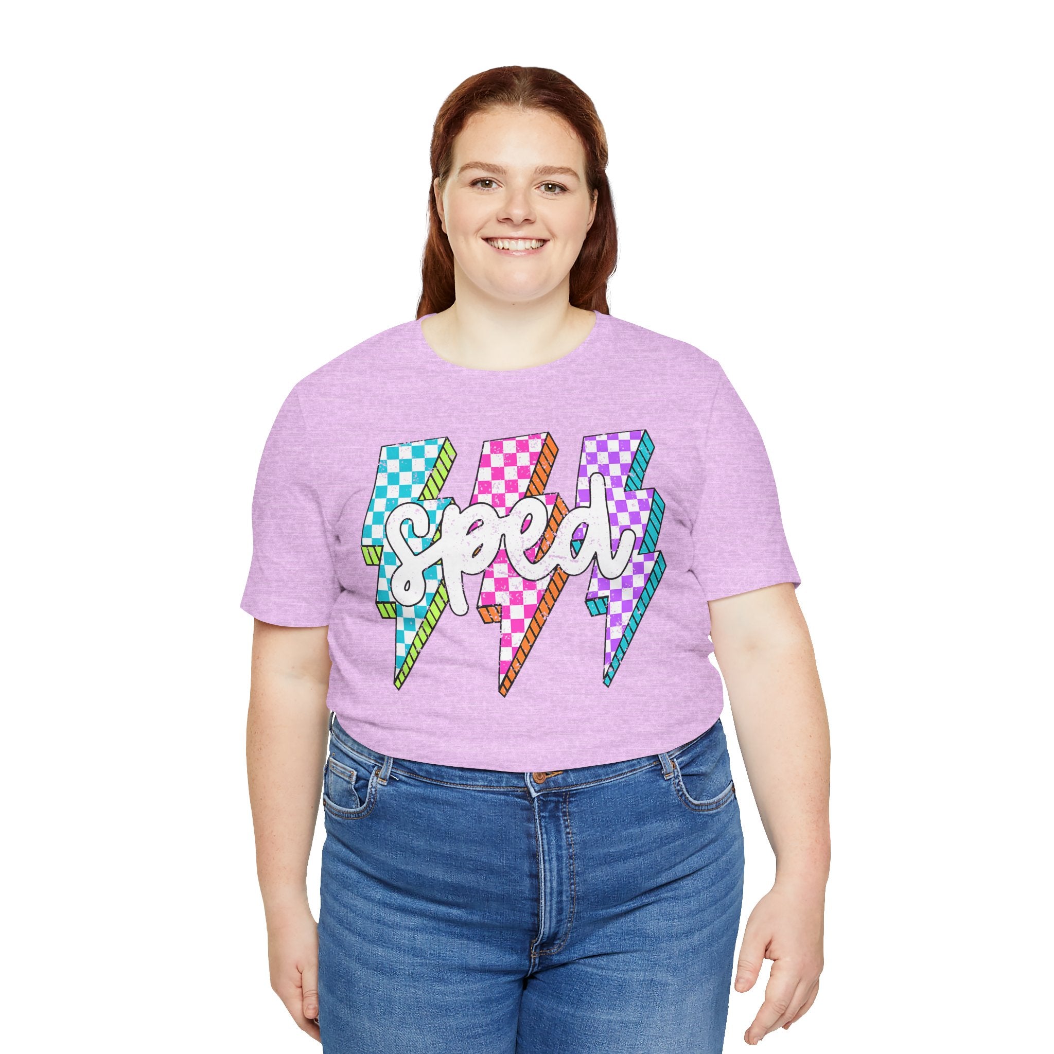 Speed Lightning Tee — Retro Checkerboard Bolt Graphic T-Shirt