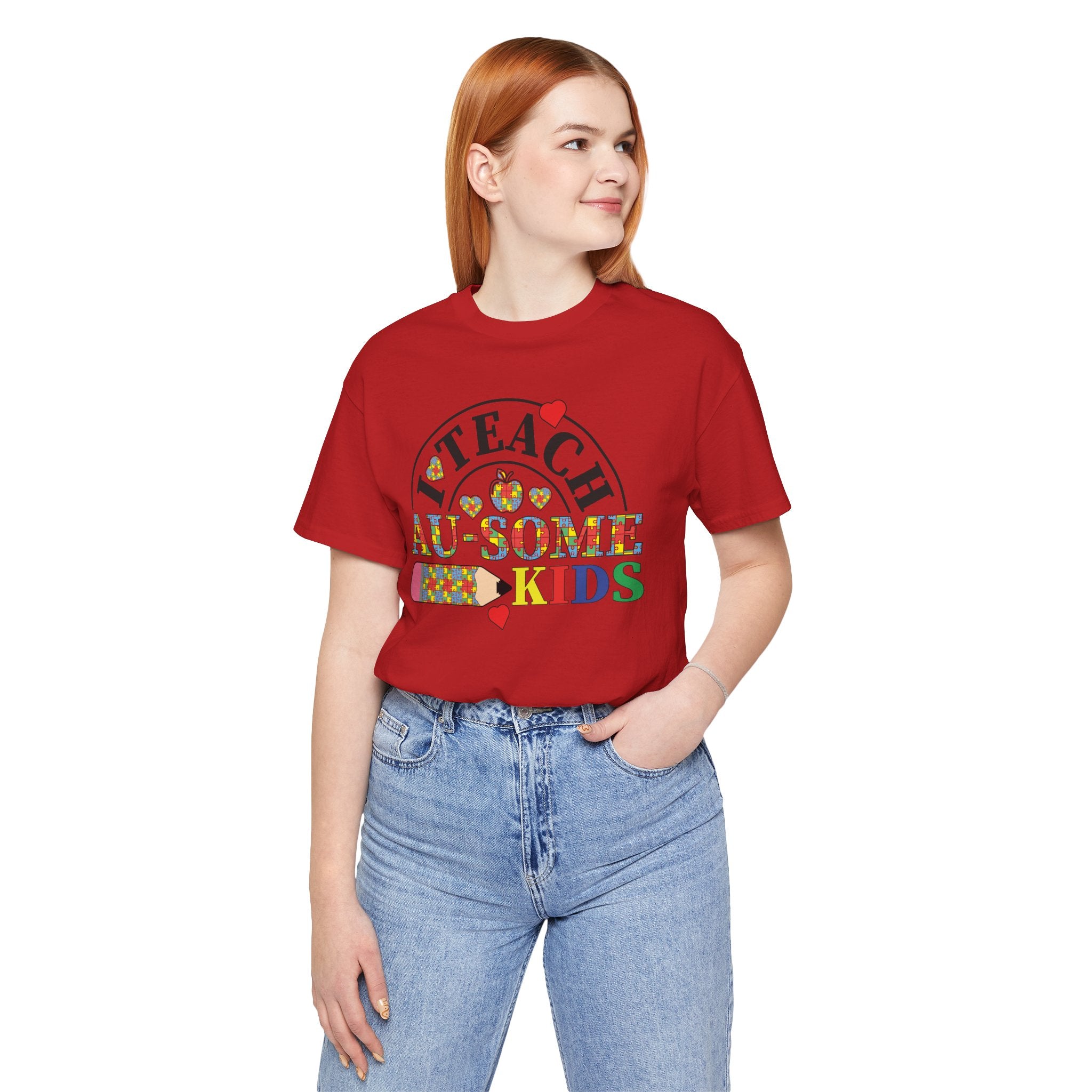 I Teach Awesome Kids T-Shirt — Colorful Autism Awareness Teacher Tee