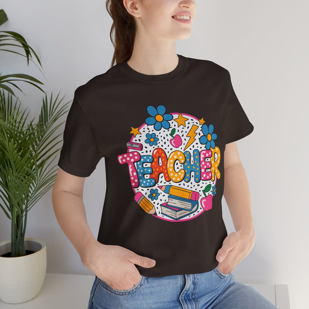 Teacher Doodle Graphic Tee — Colorful School Supplies Design