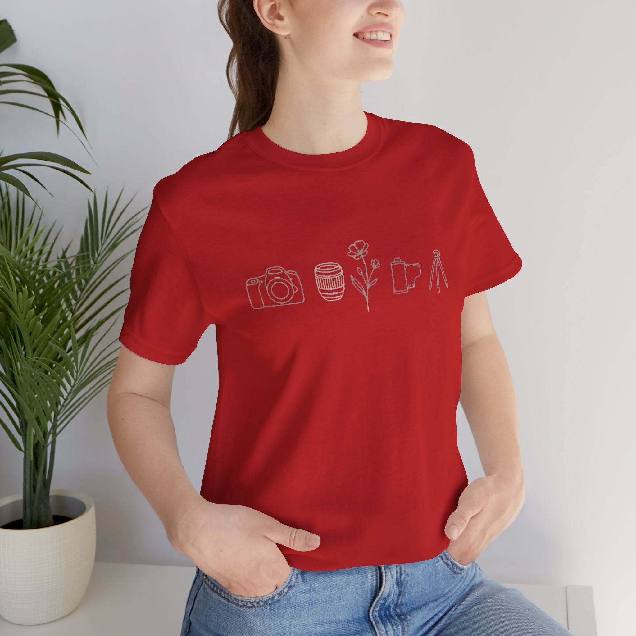 Photography Icons Tee — Minimal Camera, Film, Flower & Tripod Graphic Shirt