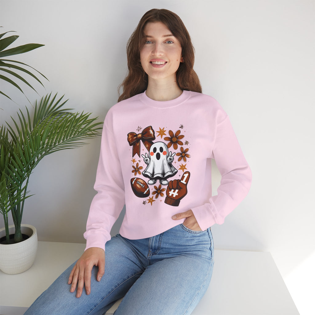 Football Ghost Crewneck Sweatshirt — Cute Halloween Game Day Shirt