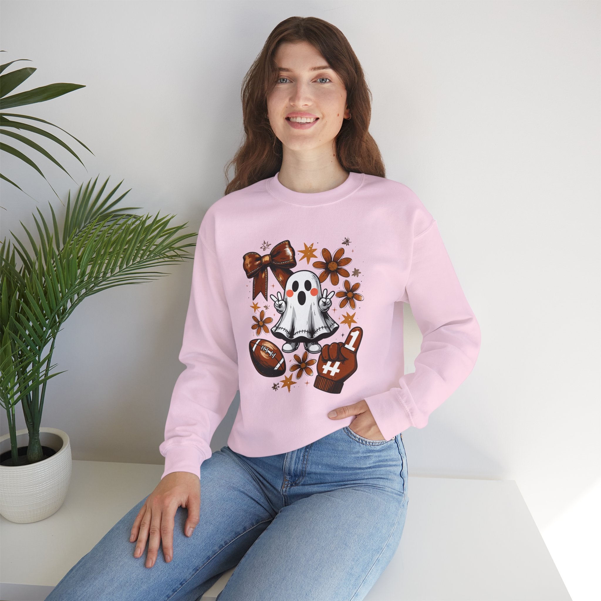 Football Ghost Crewneck Sweatshirt — Cute Halloween Game Day Shirt
