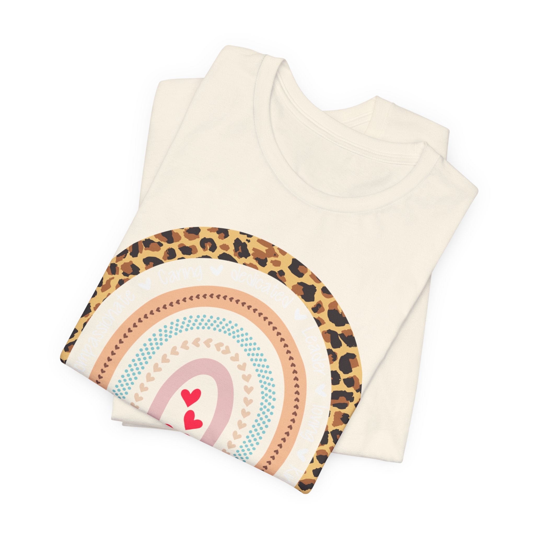 Leopard Rainbow Tee — Cute Pastel Heart Rainbow Graphic T-Shirt