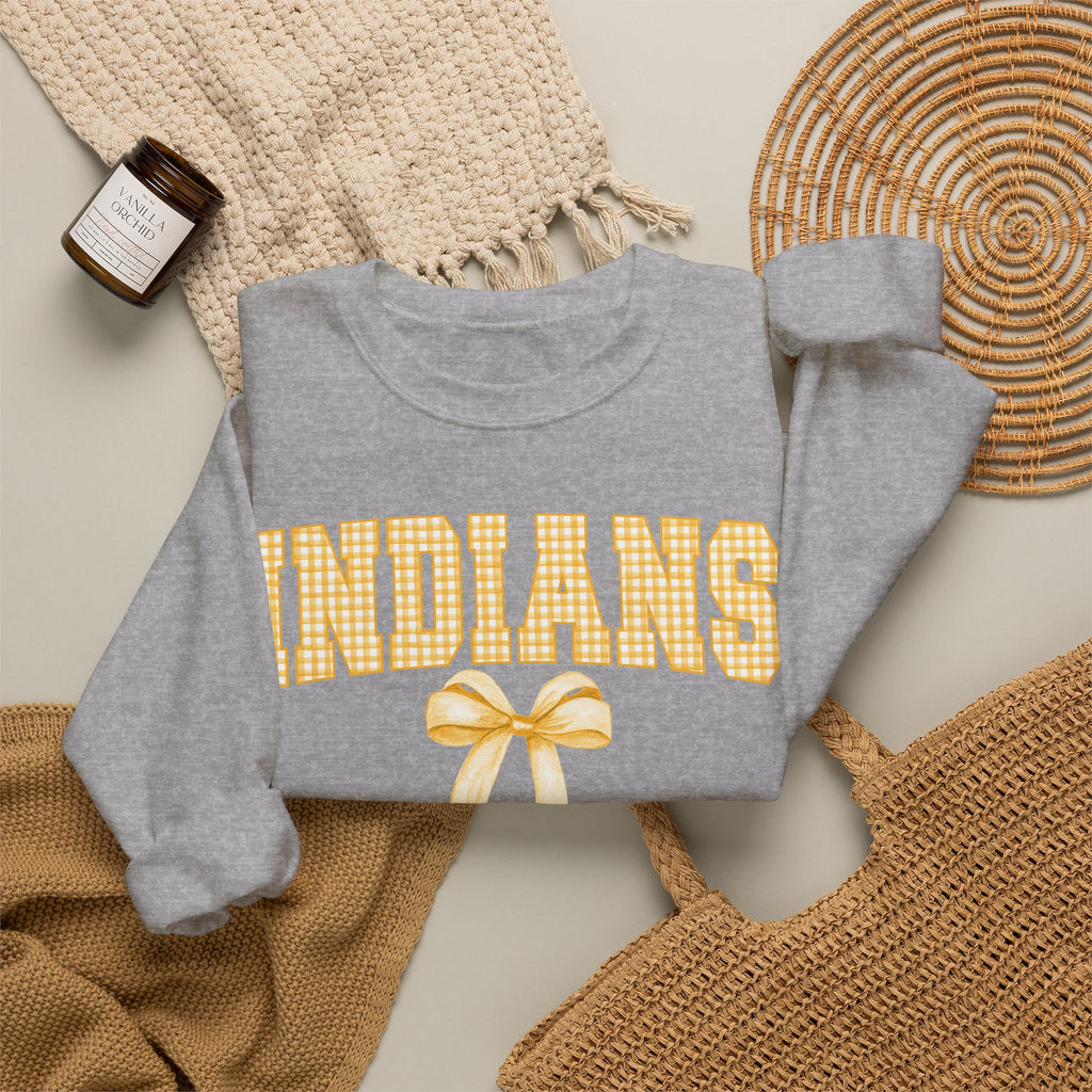 Indians Yellow Gingham Bow Crewneck Sweatshirt