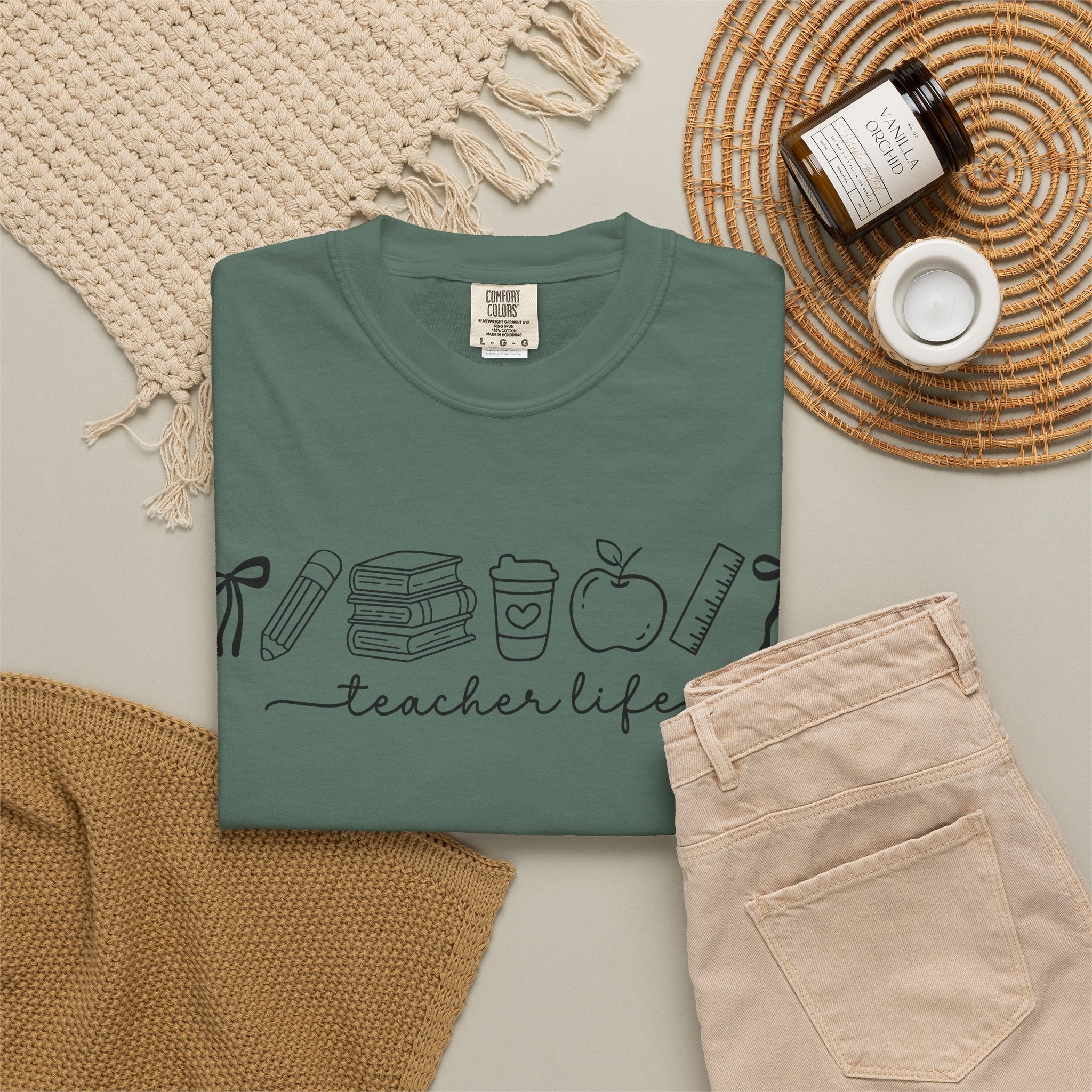 Teacher Life Tee — Minimalist Apple, Books & Coffee Graphic T-Shirt