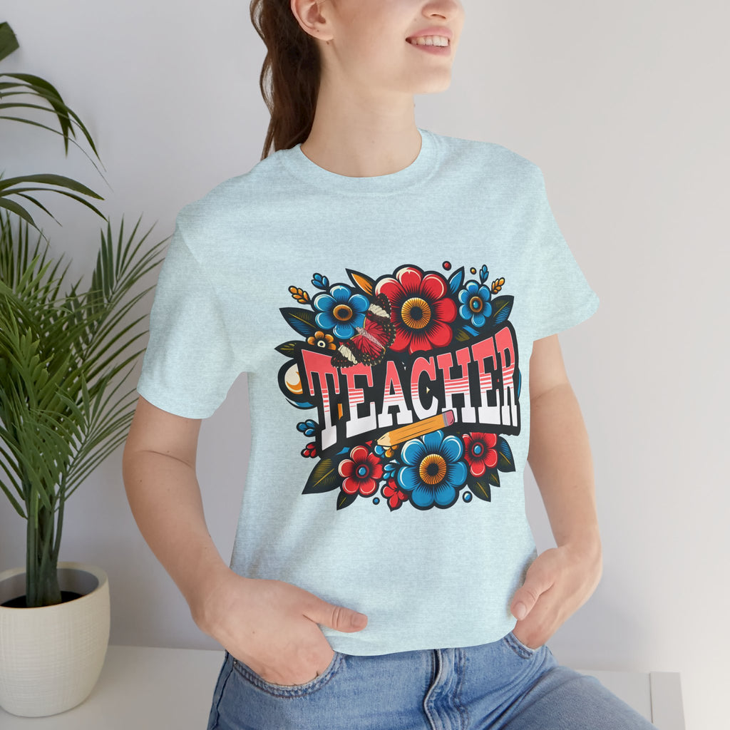 Teacher Floral Tee — Retro Colorful 'Teacher' Shirt
