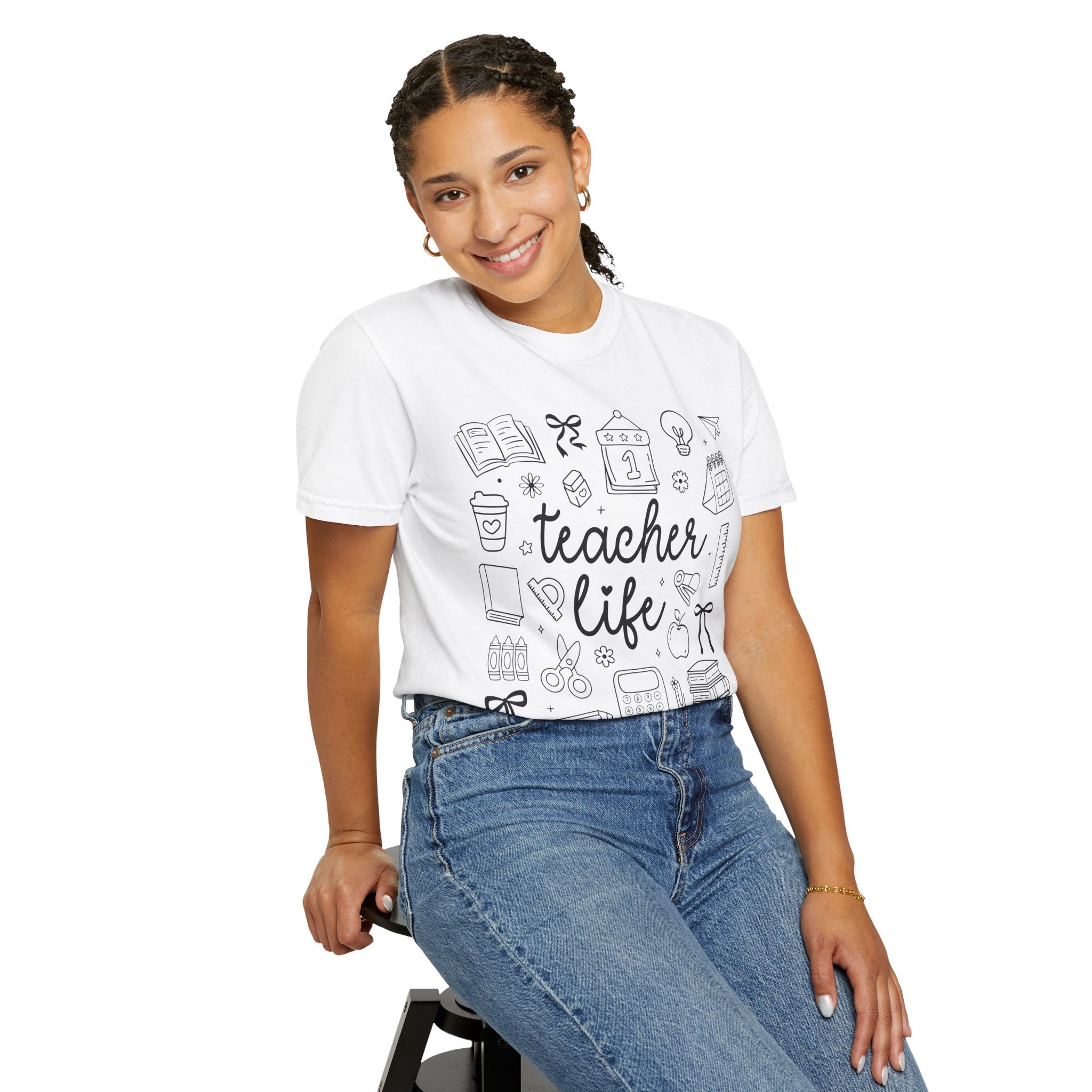 Teacher Life T-Shirt — School Supplies Sketch Graphic Tee