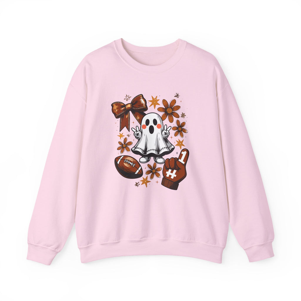 Football Ghost Crewneck Sweatshirt – Cute Spooky Game Day Design