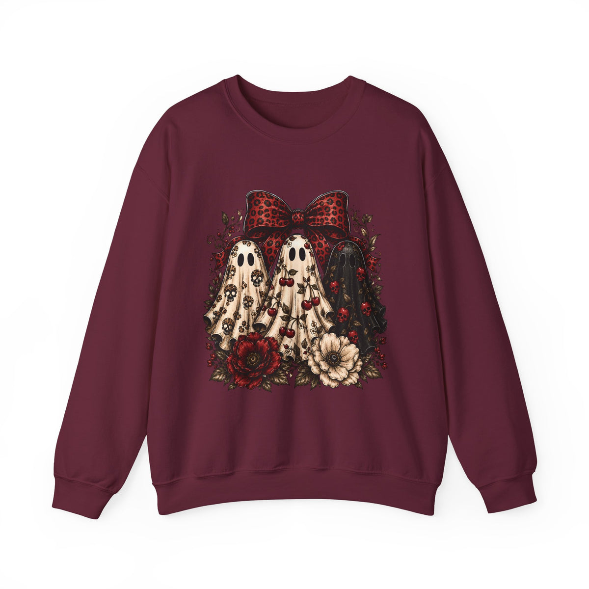 Ghost Trio Floral Crewneck Sweatshirt – Leopard Bow Halloween Pullover
