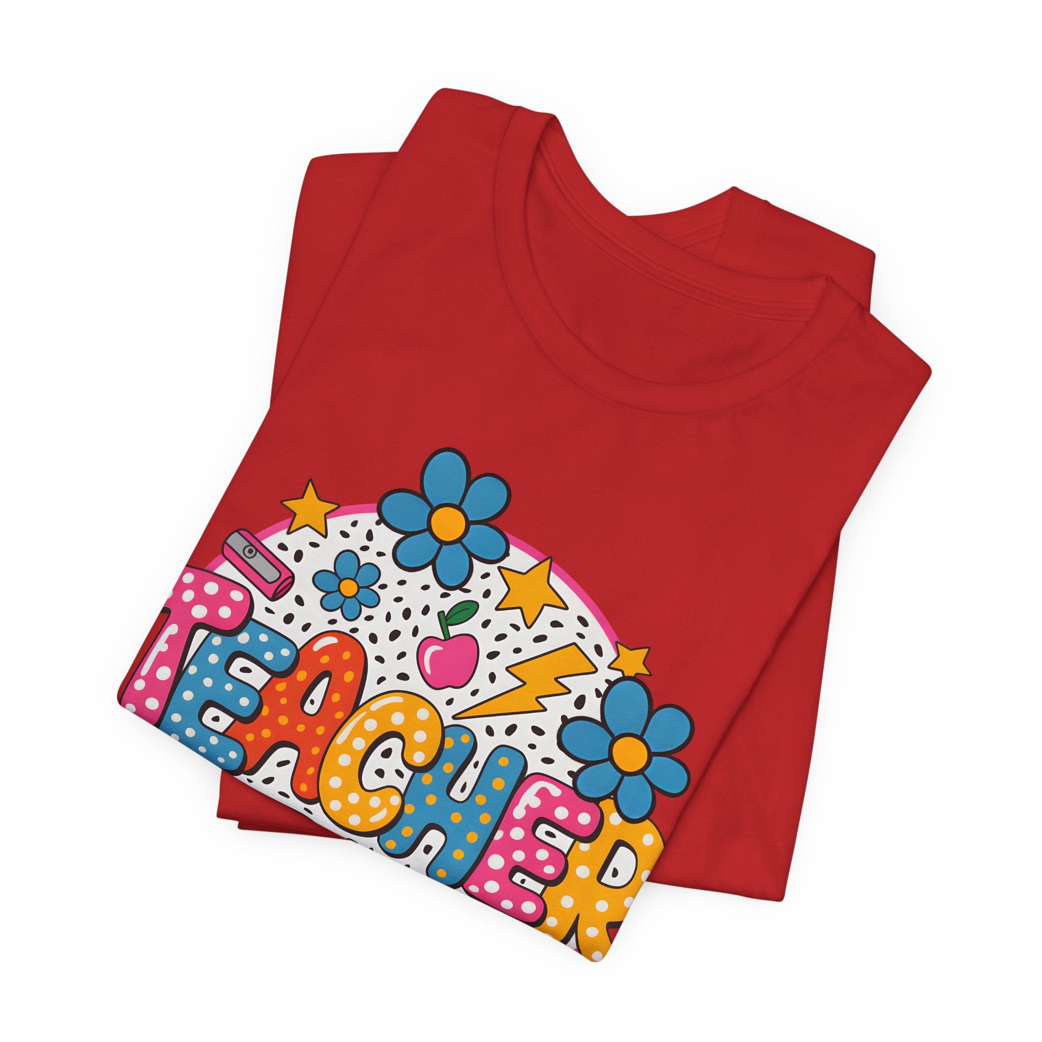 Teacher Doodle Graphic Tee — Colorful School Supplies Design