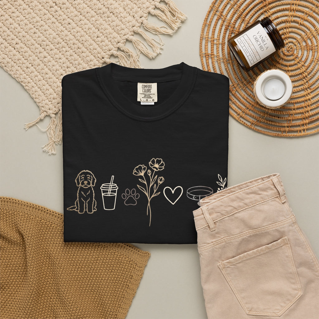 Doodle & Wildflower T-Shirt — Minimal Line Art Dog Tee