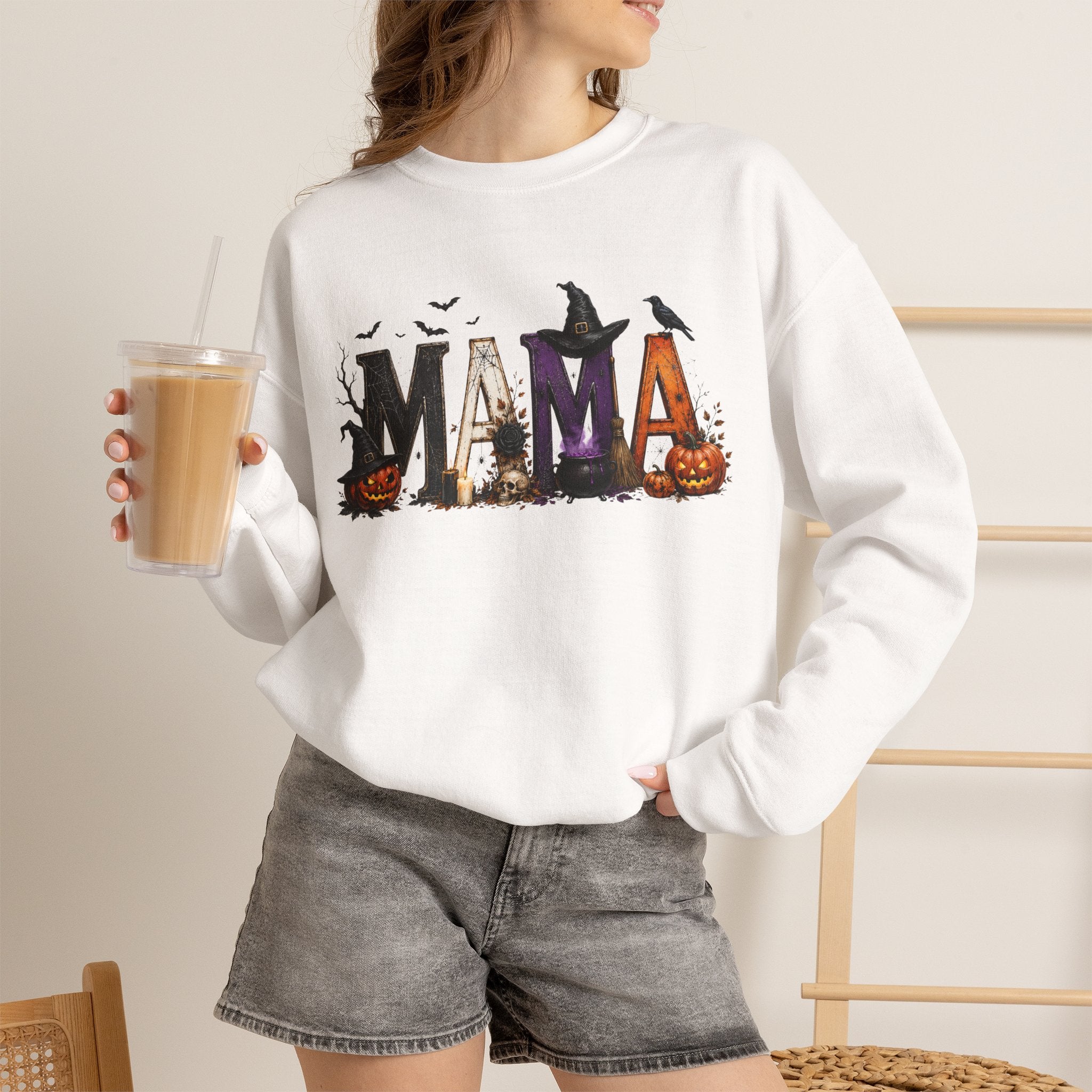 Halloween Mama Sweatshirt — Spooky Witch & Pumpkins Crewneck