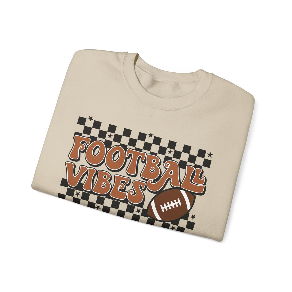 Football Vibes Crewneck Sweatshirt — Retro Checkerboard Football Graphic
