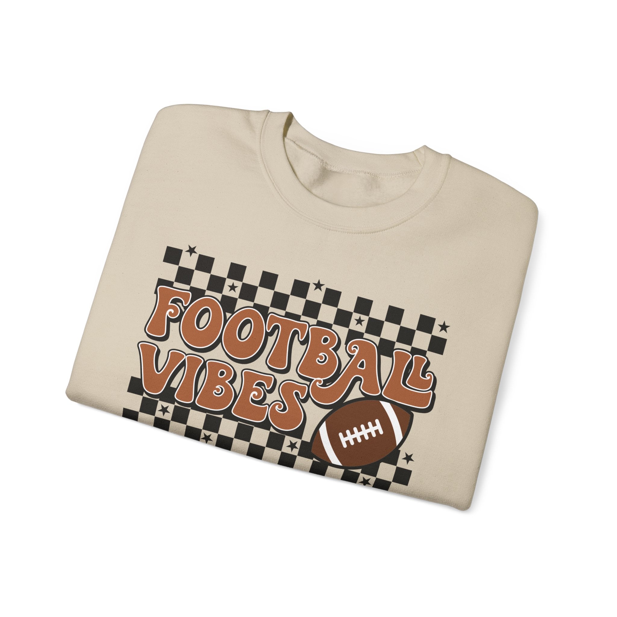Football Vibes Crewneck Sweatshirt — Retro Checkerboard Football Graphic