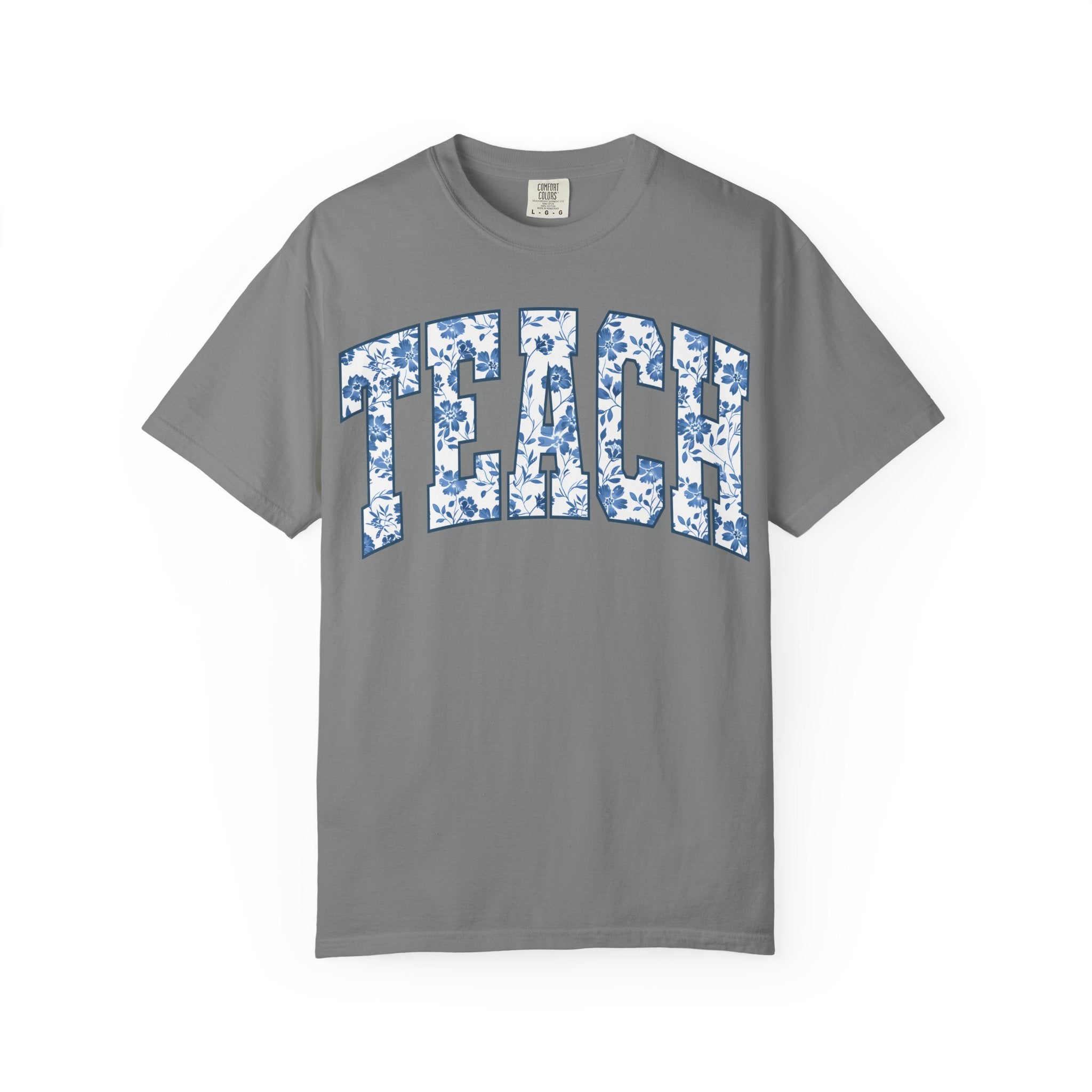 Teacher Floral Arch T-Shirt — 'TEACH' Blue Floral Print Tee