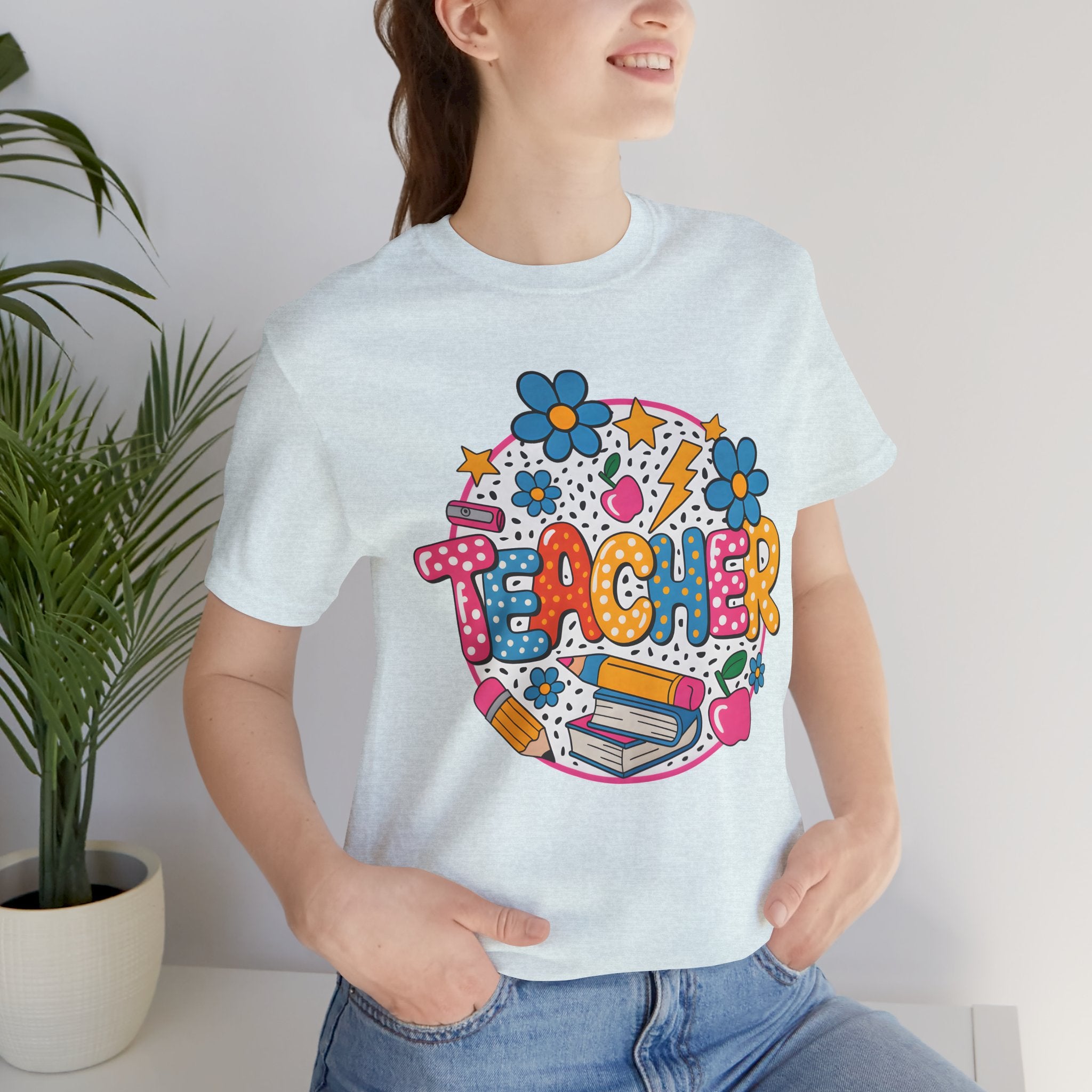 Teacher Doodle Graphic Tee — Colorful School Supplies Design