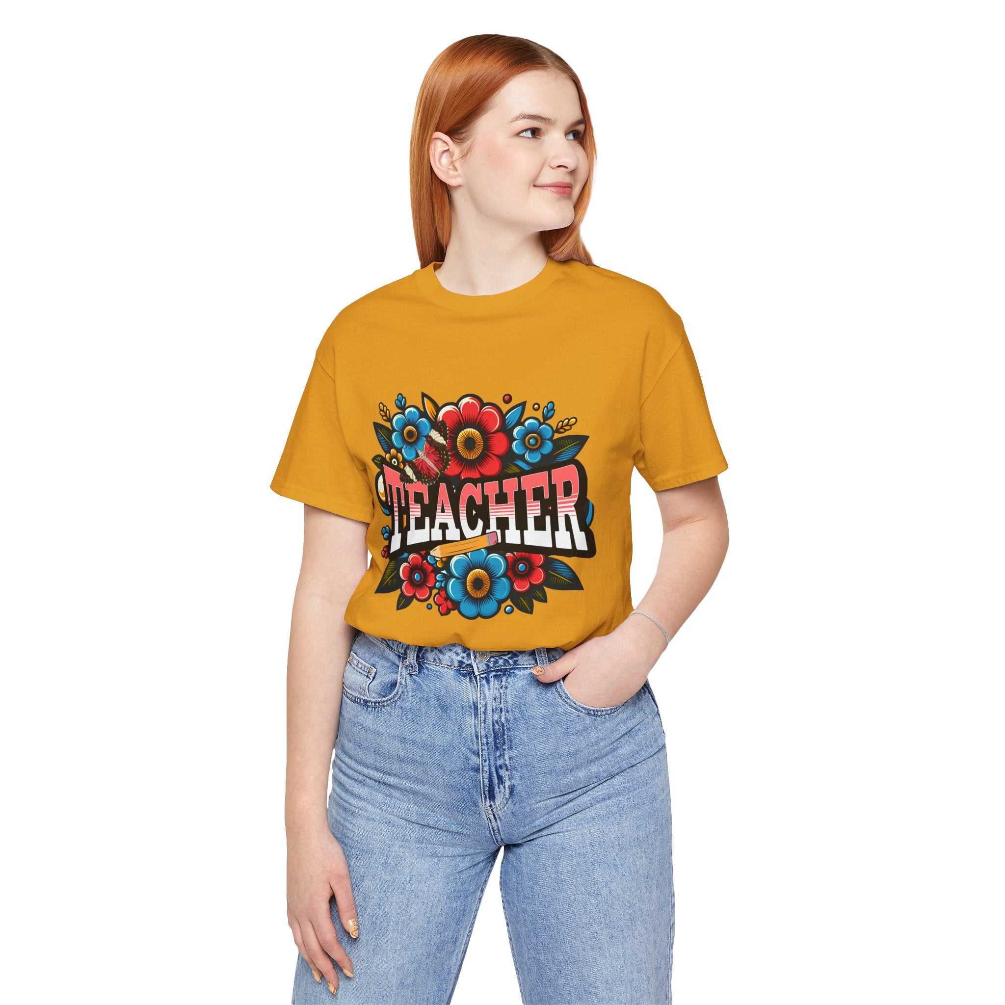 Teacher Floral Tee — Retro Colorful 'Teacher' Shirt