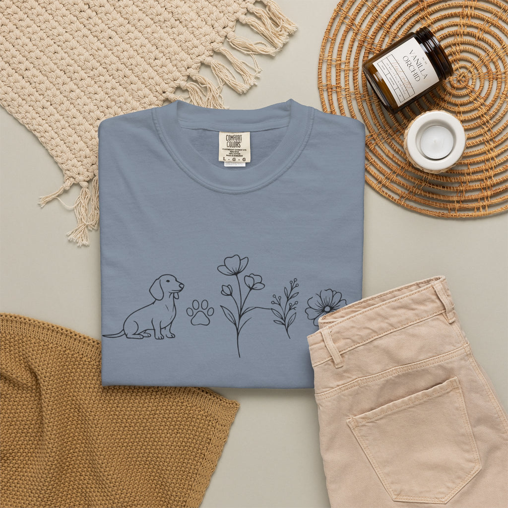 Dachshund Dog & Wildflowers Graphic T-Shirt