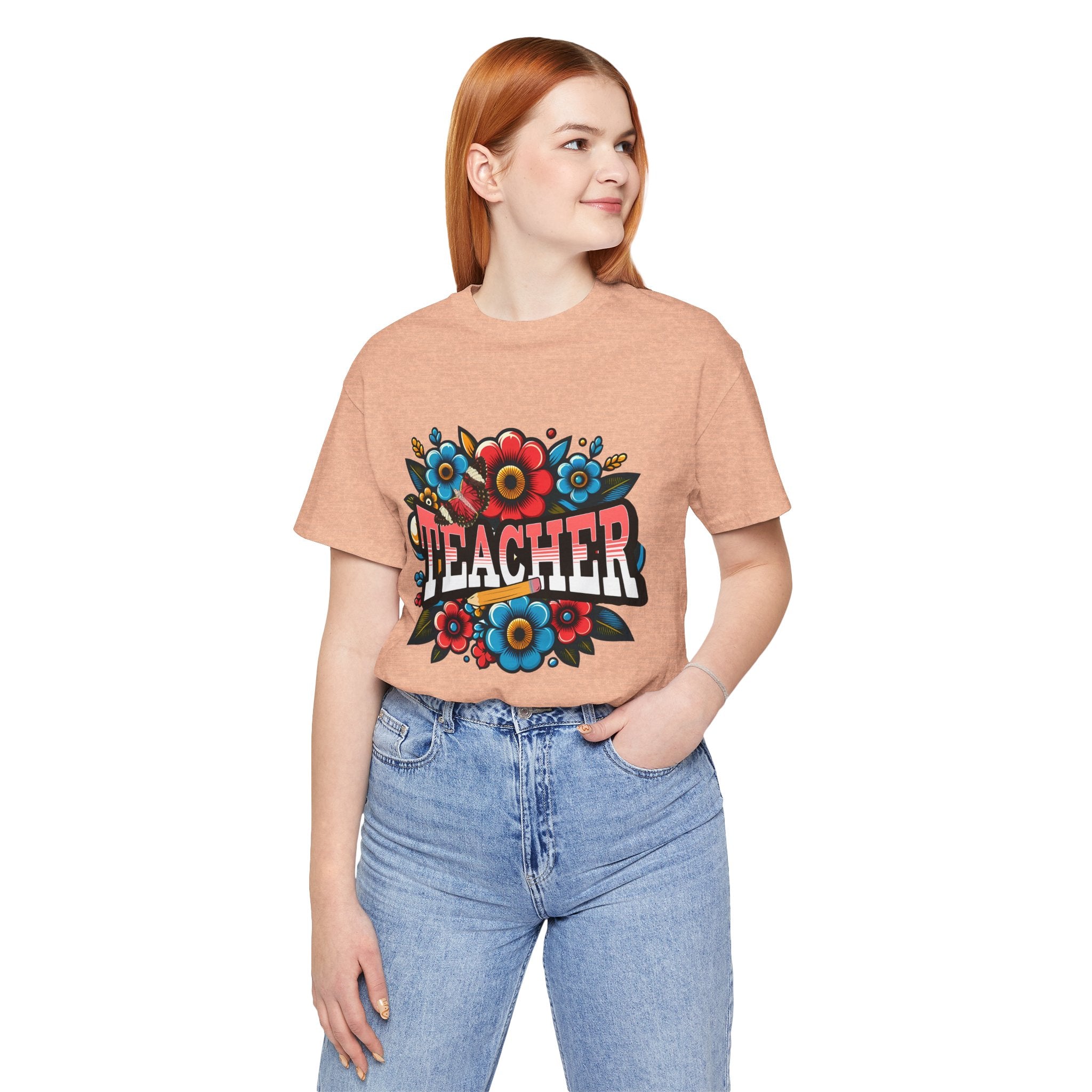 Teacher Floral Tee — Retro Colorful 'Teacher' Shirt