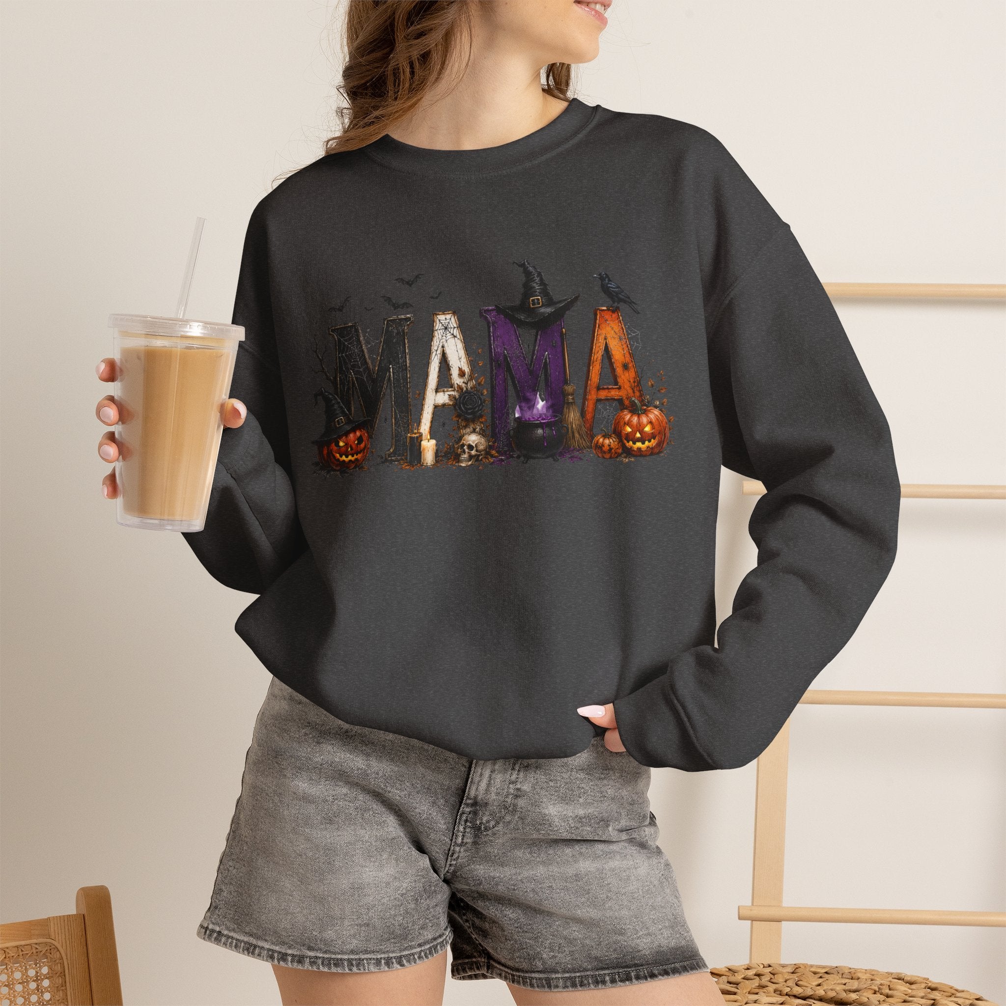 Halloween Mama Sweatshirt — Spooky Witch & Pumpkins Crewneck