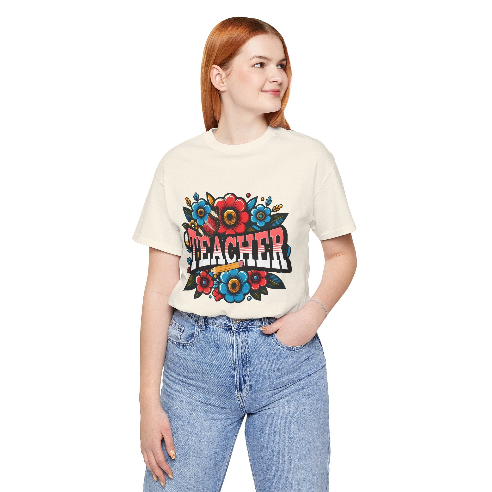 Teacher Floral Tee — Retro Colorful 'Teacher' Shirt