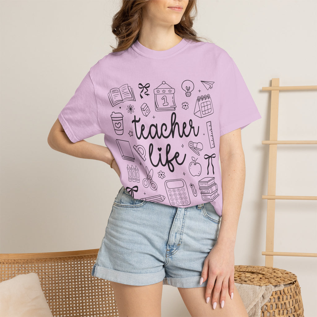 Teacher Life T-Shirt — School Supplies Sketch Graphic Tee