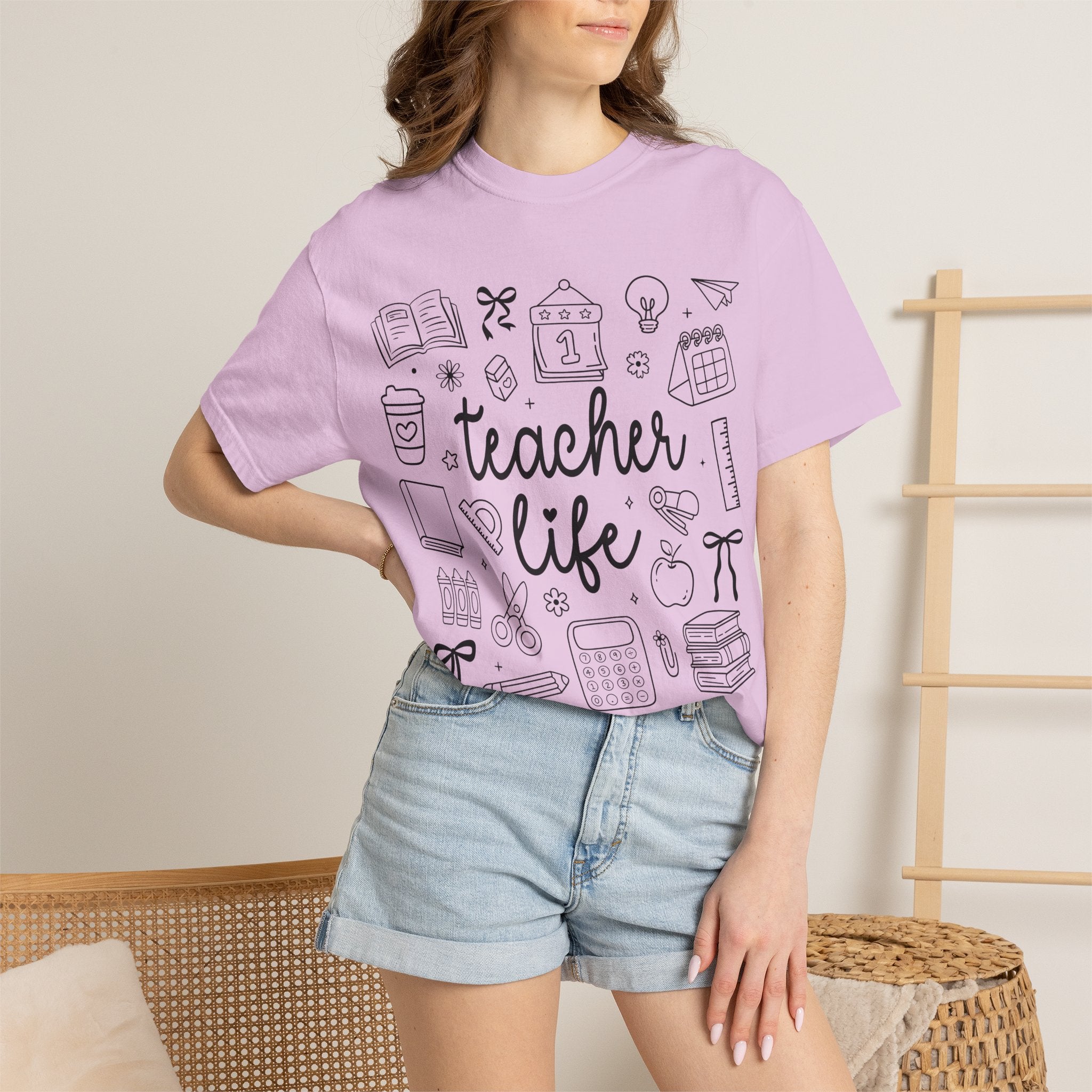 Teacher Life T-Shirt — School Supplies Sketch Graphic Tee