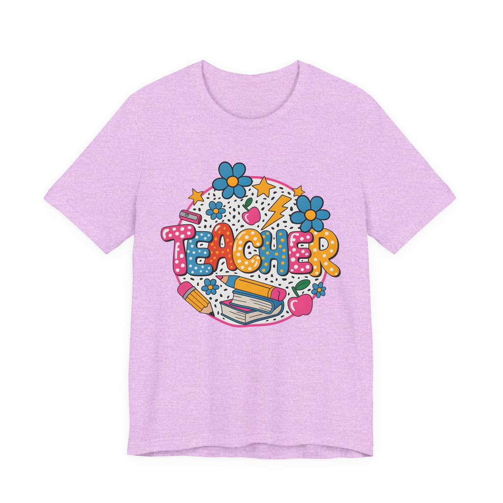 Teacher Doodle Graphic Tee — Colorful School Supplies Design