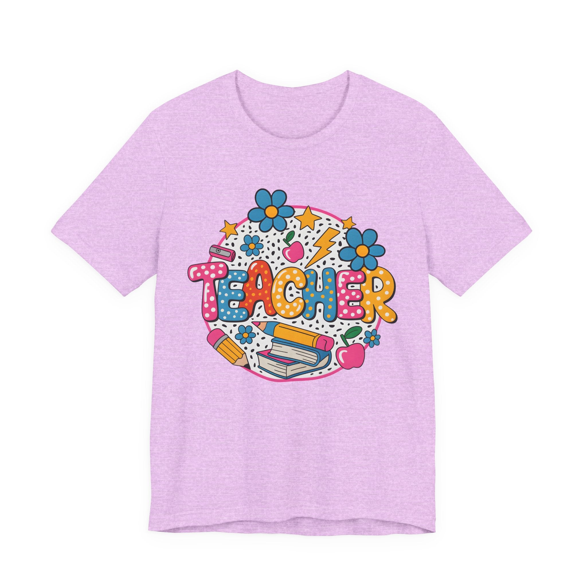 Teacher Doodle Graphic Tee — Colorful School Supplies Design