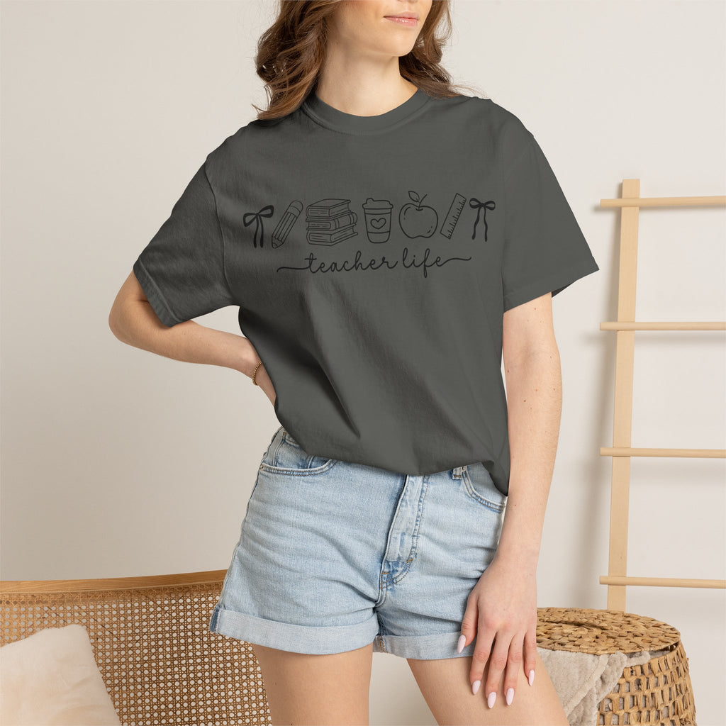Teacher Life Tee — Minimalist Apple, Books & Coffee Graphic T-Shirt