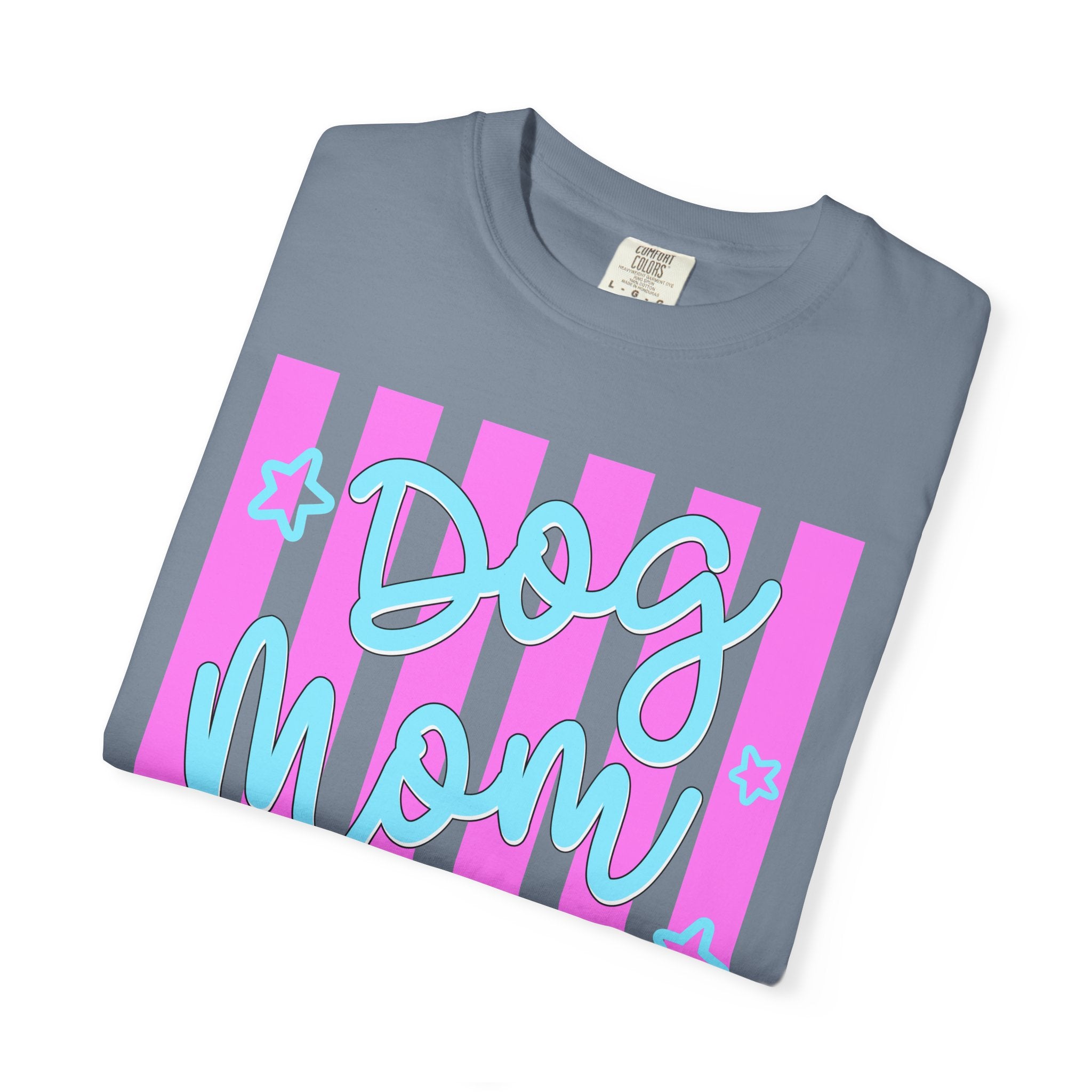 Dog Mom T-Shirt — Pastel Striped Graphic Tee for Pet Lovers