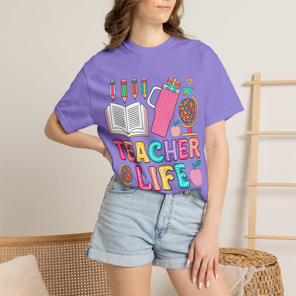 Teacher Life T-Shirt — Colorful School Supplies Graphic Tee