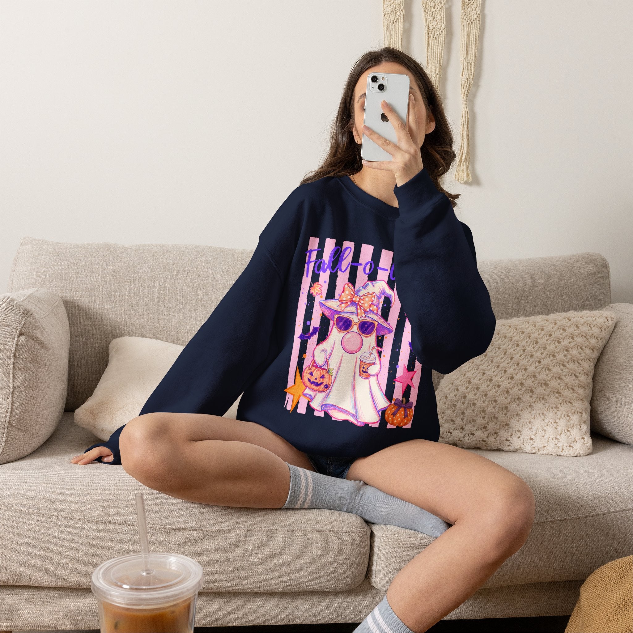 Fall-o-Ween Ghost Sweatshirt – Cute Pastel Halloween Crewneck