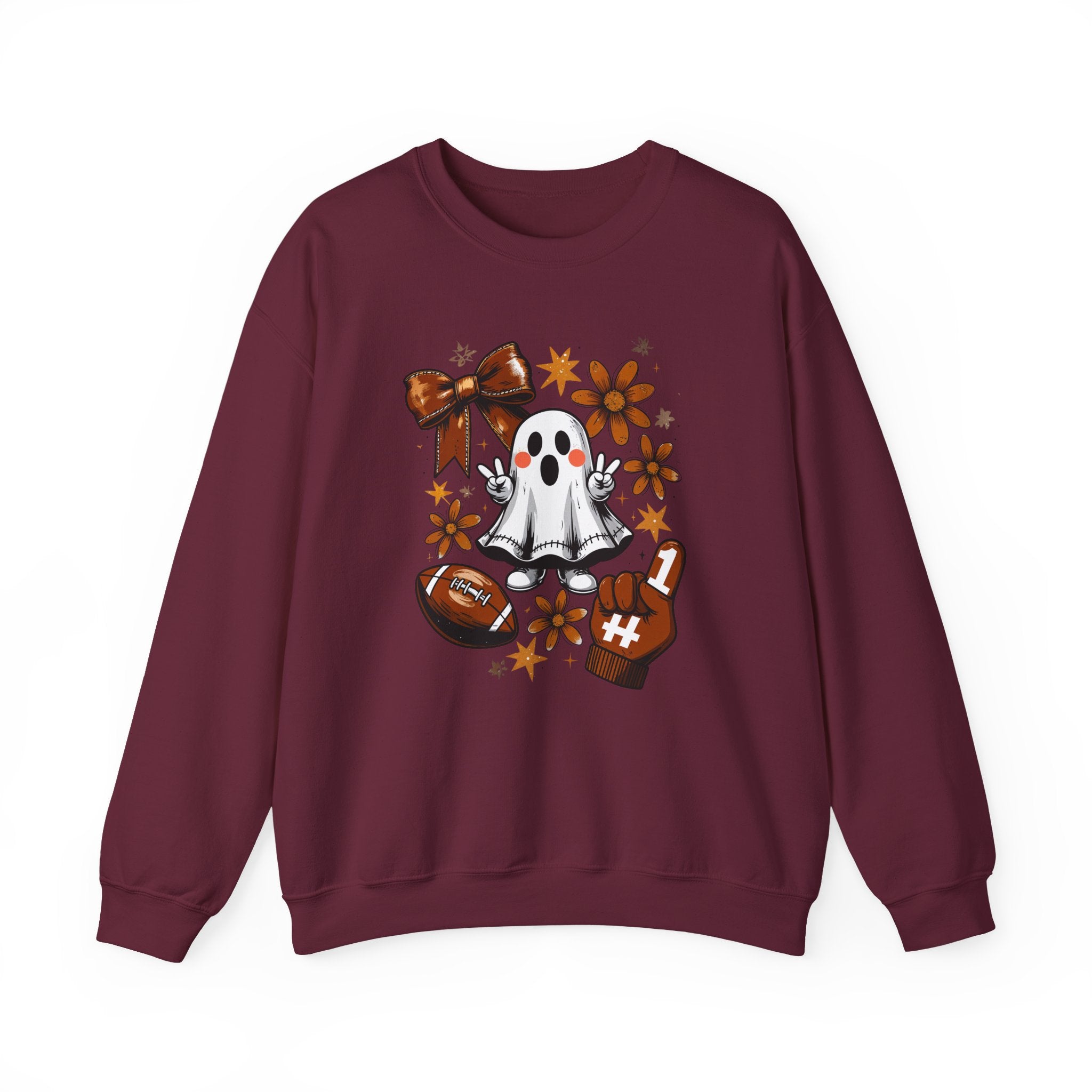 Football Ghost Crewneck Sweatshirt — Cute Halloween Game Day Shirt