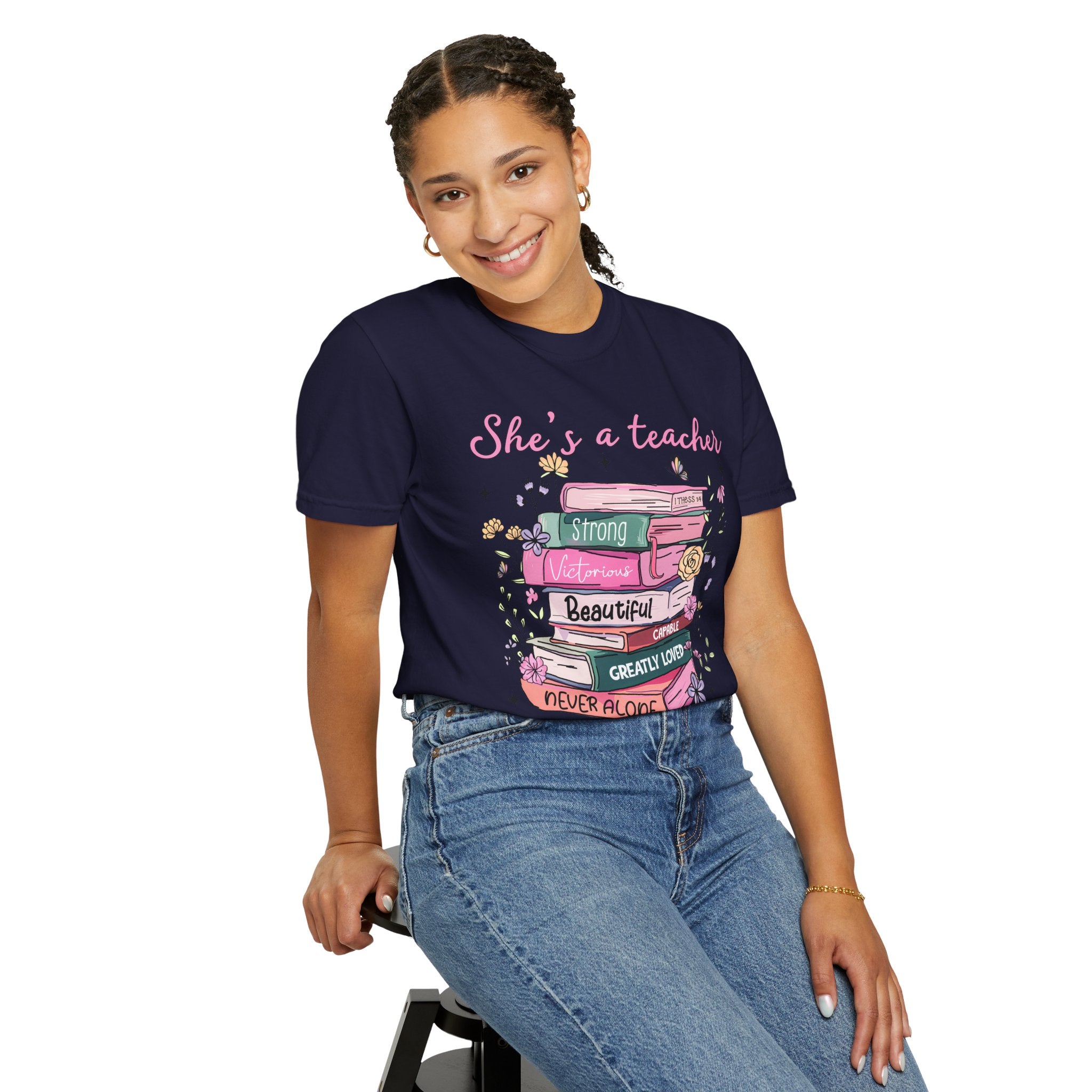 Teacher Appreciation T-Shirt — "She's a Teacher" Floral Stack Design