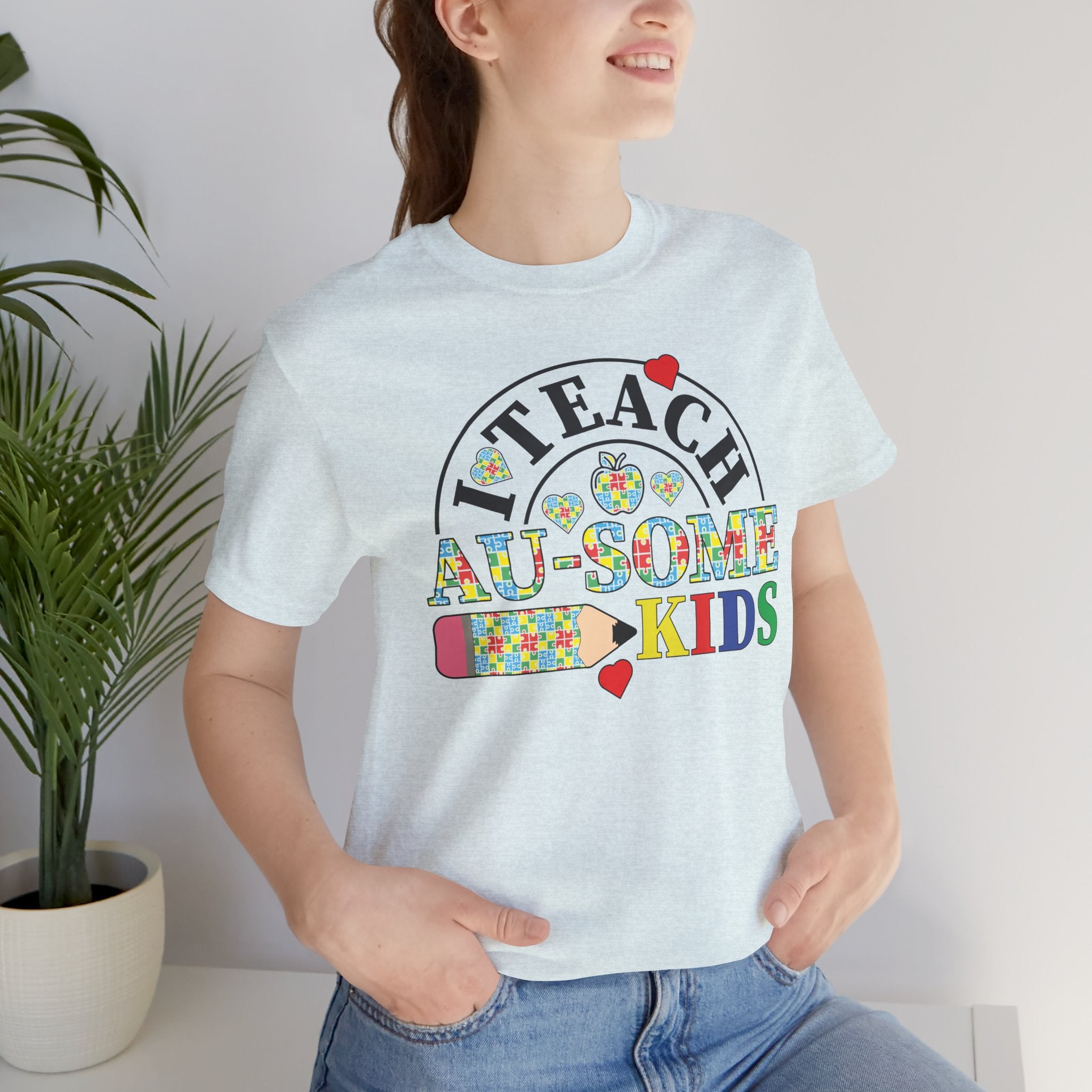 I Teach Awesome Kids T-Shirt — Colorful Autism Awareness Teacher Tee