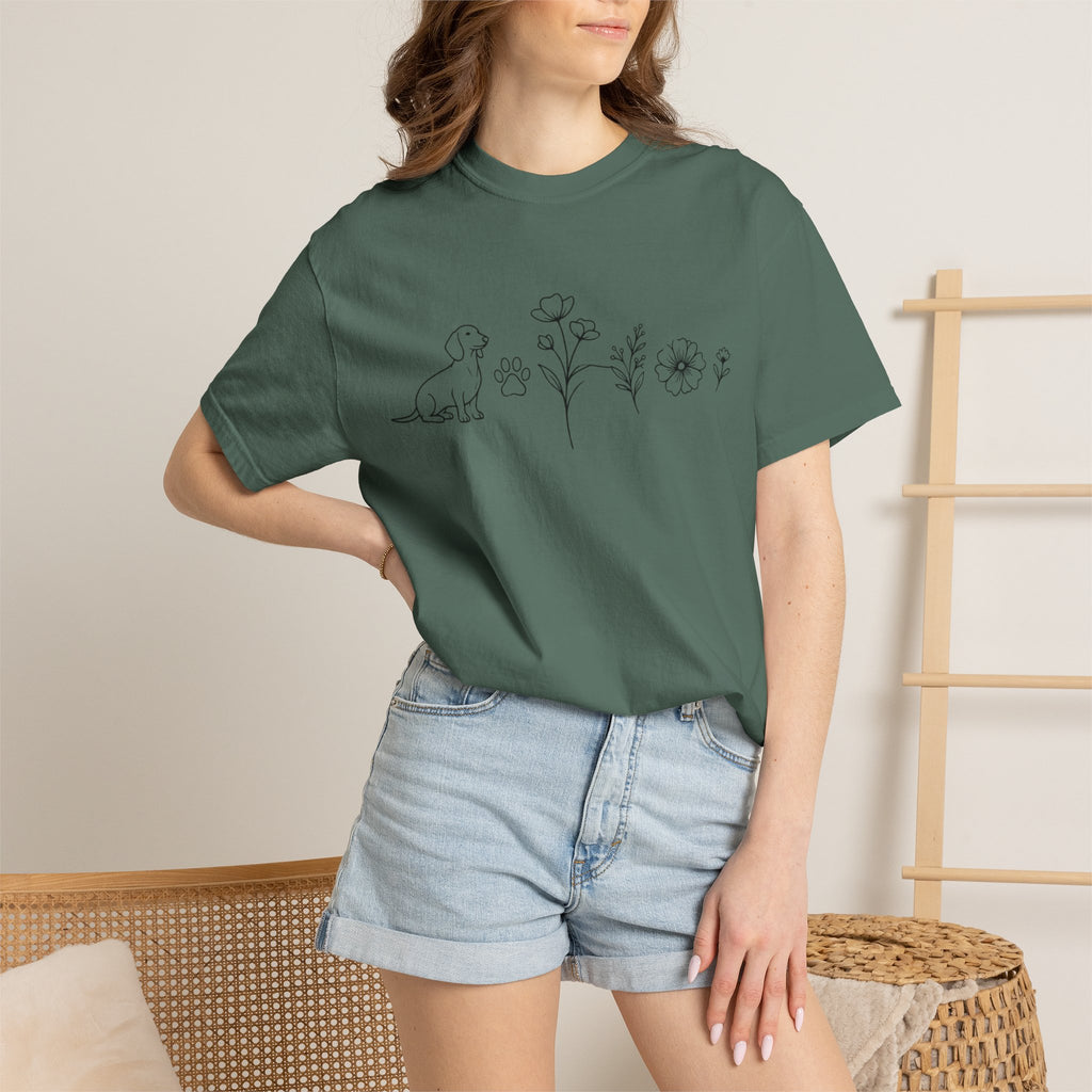 Dachshund Dog & Wildflowers Graphic T-Shirt