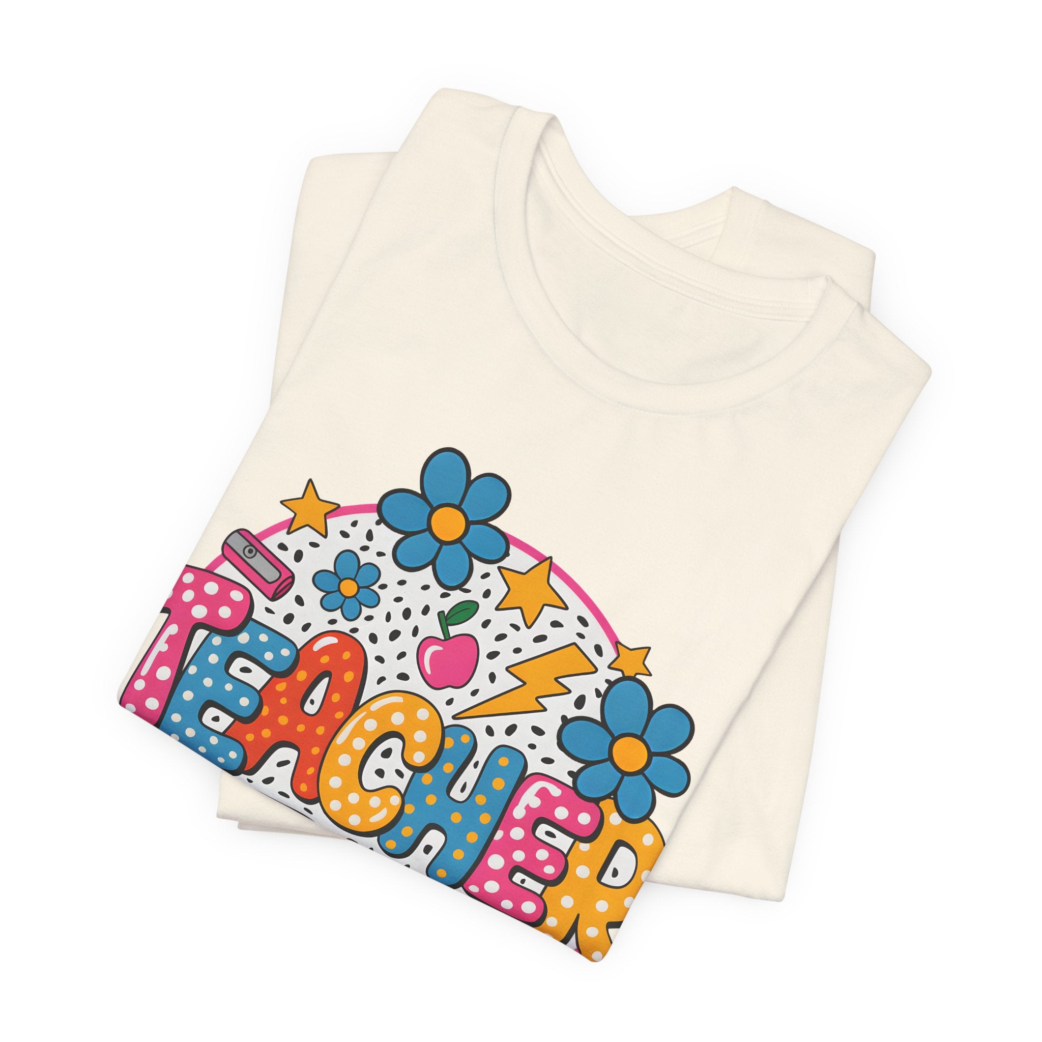 Teacher Doodle Graphic Tee — Colorful School Supplies Design