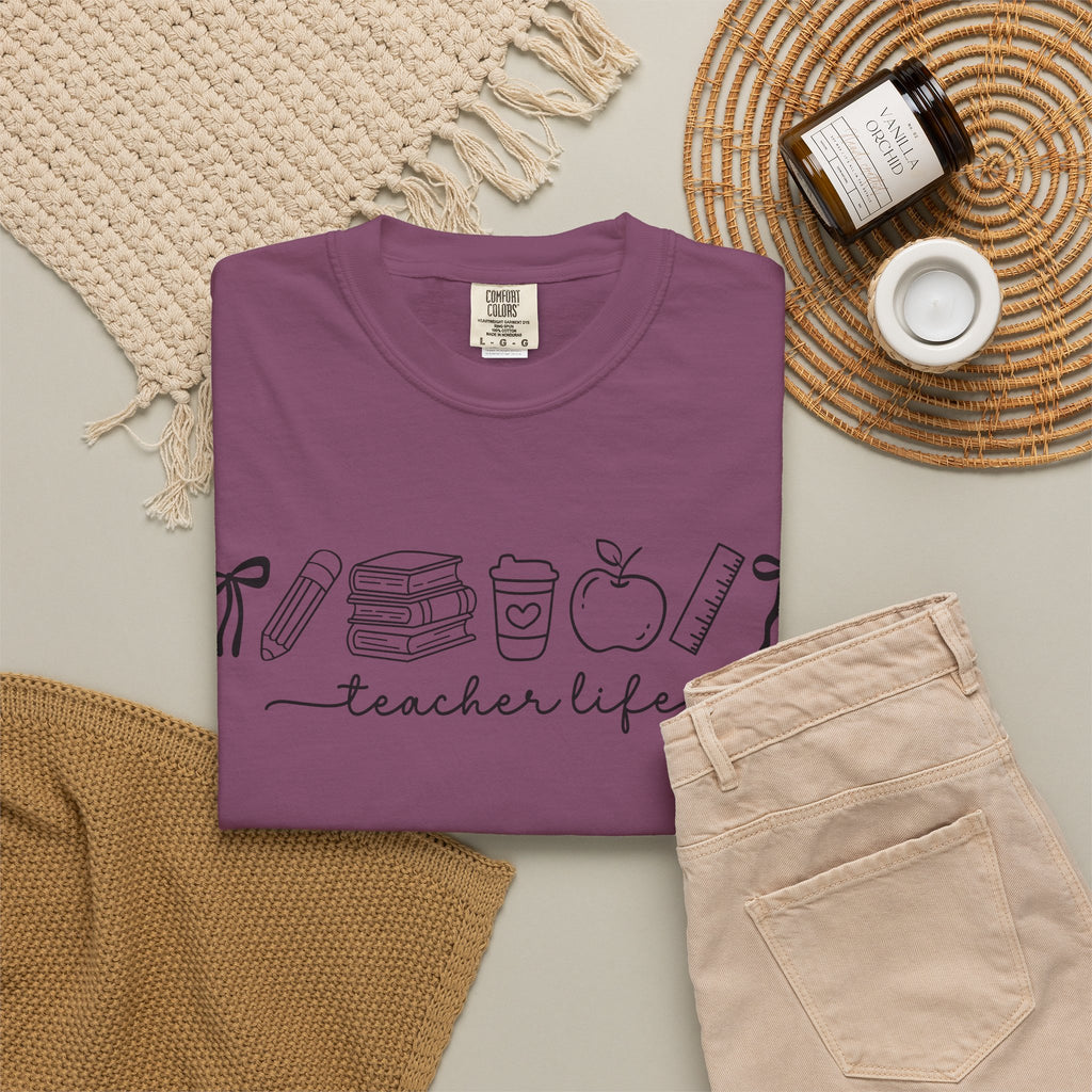 Teacher Life Tee — Minimalist Apple, Books & Coffee Graphic T-Shirt