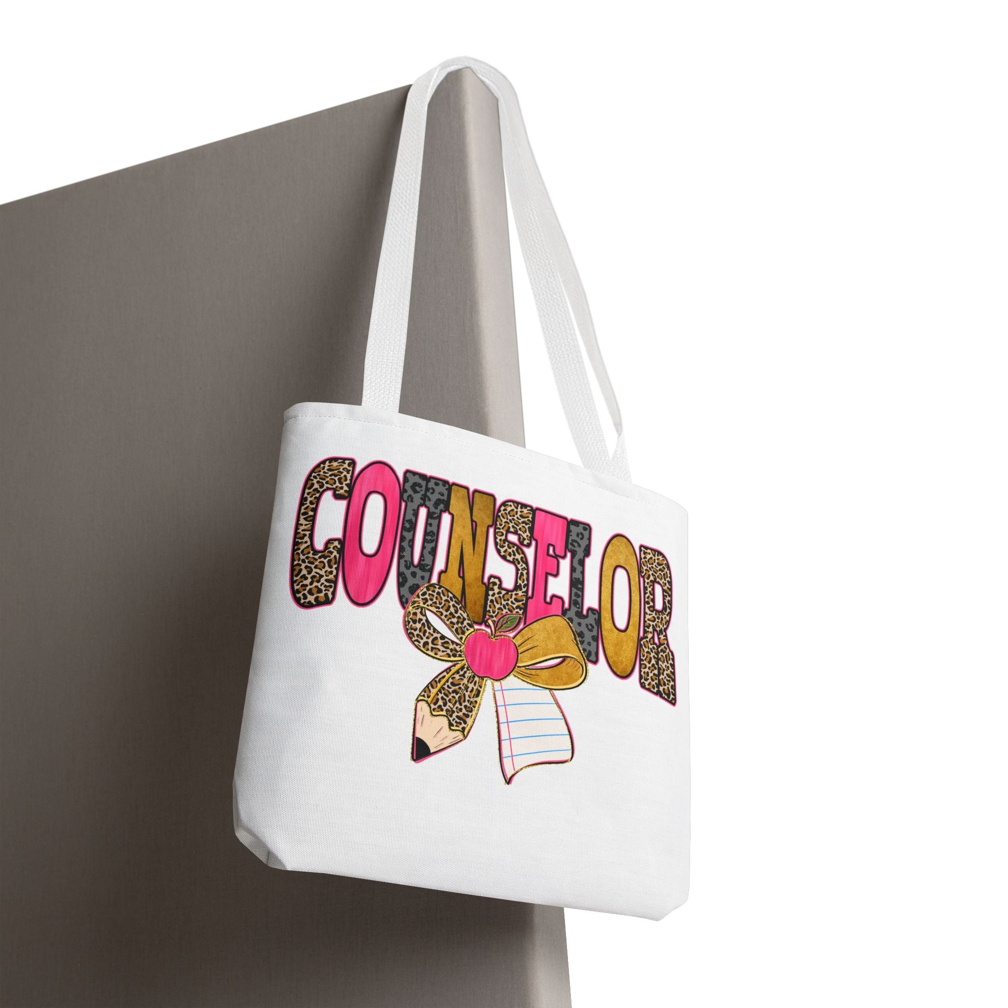 Counselor Tote Bag — Cute Leopard Pencil & Ribbon School Counselor Gift