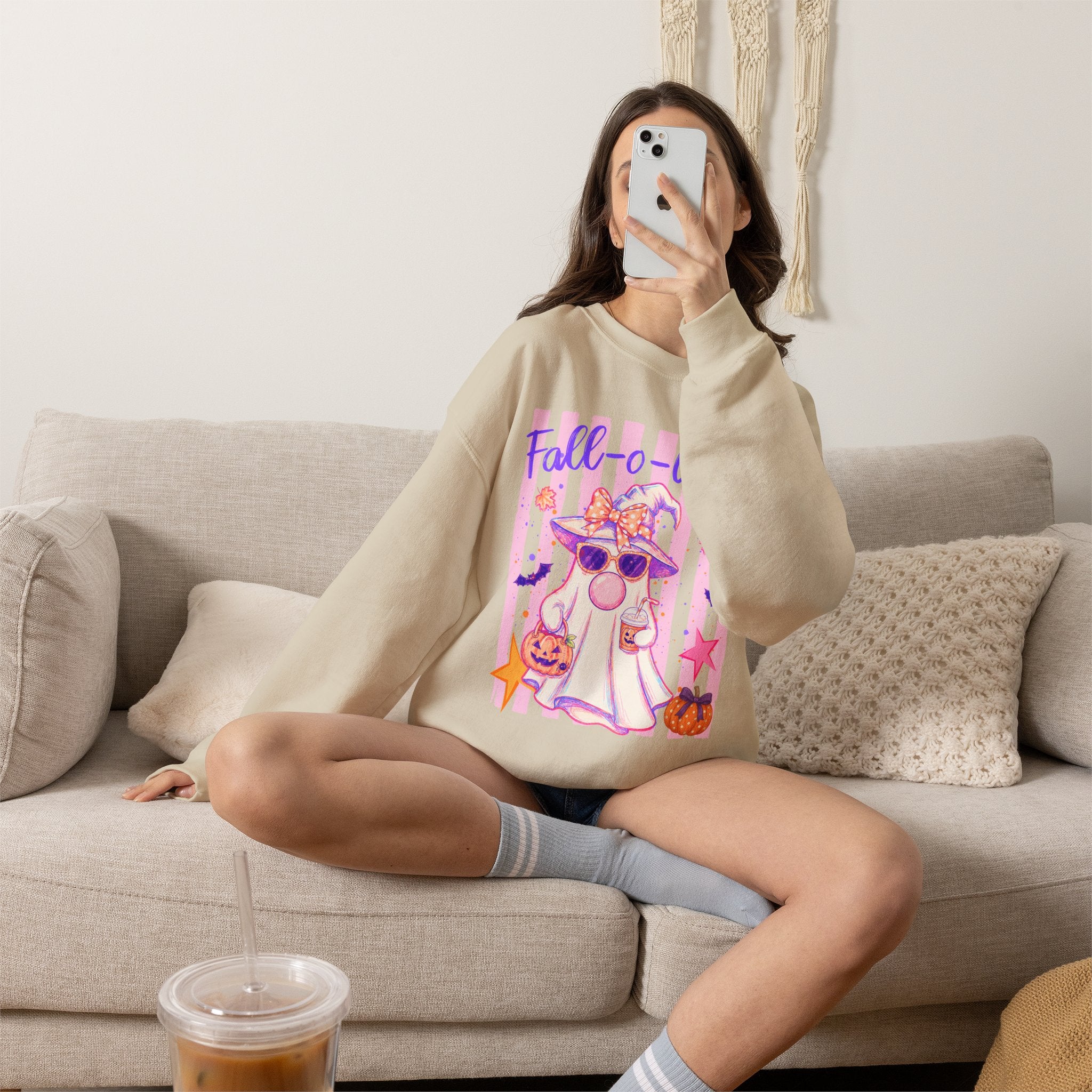 Fall-o-Ween Ghost Sweatshirt – Cute Pastel Halloween Crewneck