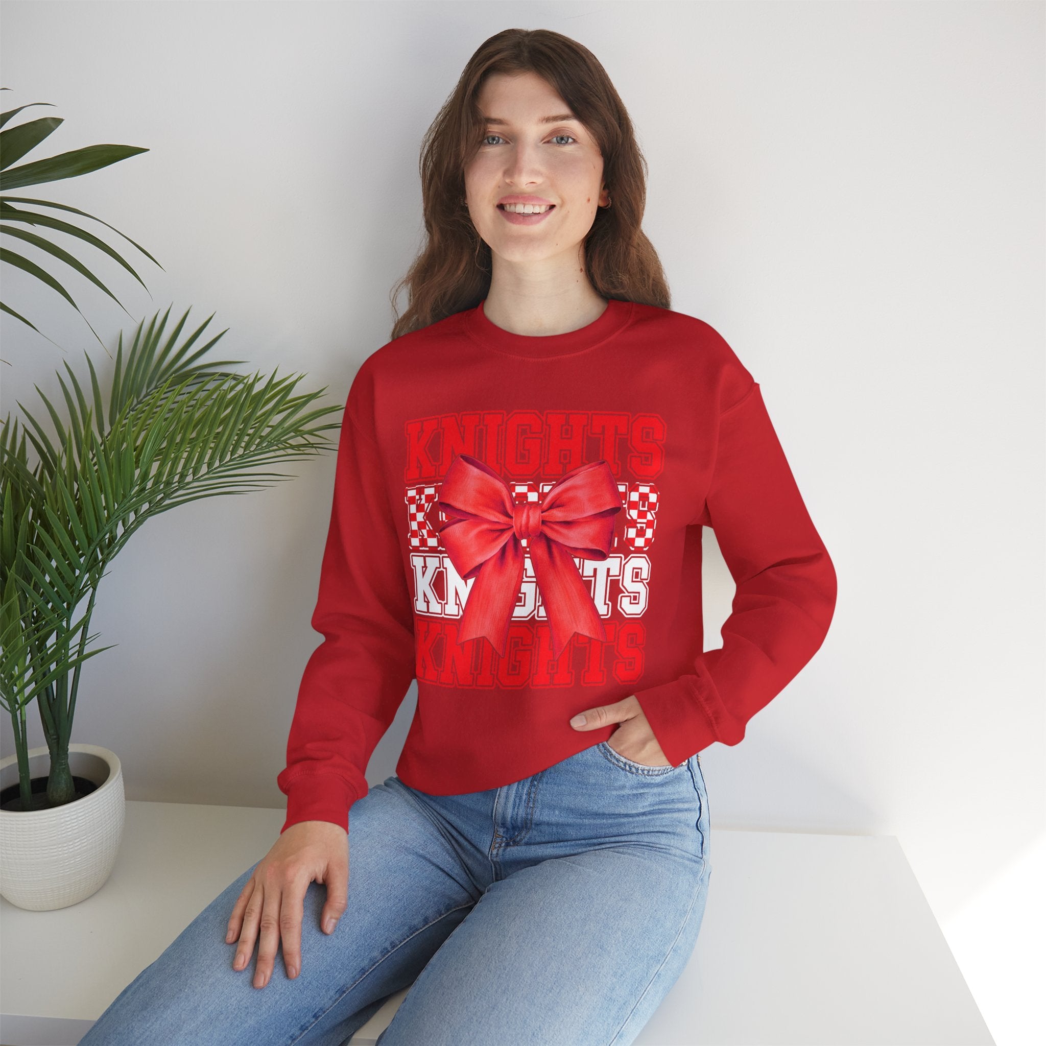 Crewneck Sweatshirt — 'Knights' Red Bow School Spirit  Crew